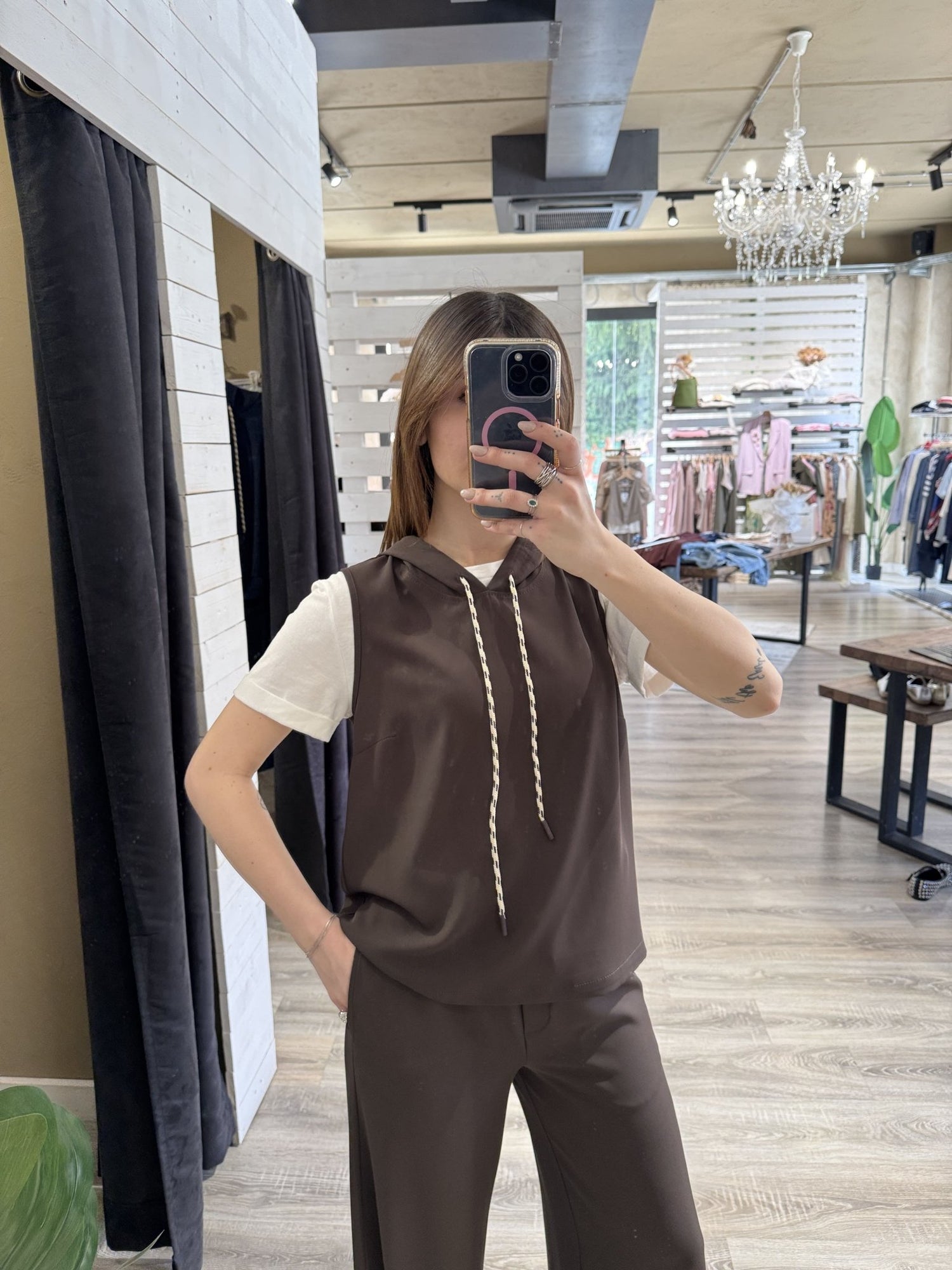 Completo blusa con cappuccio e pantalone fluido Susy Mix - GiuGiò | Shop online