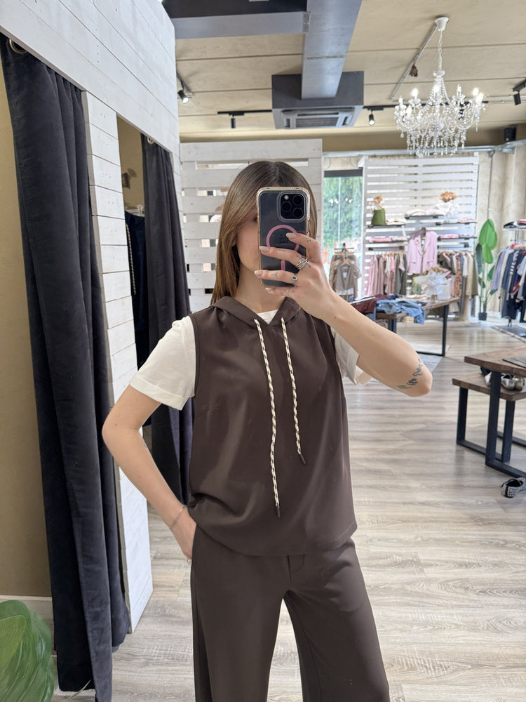 Completo blusa con cappuccio e pantalone fluido Susy Mix - GiuGiò | Shop online