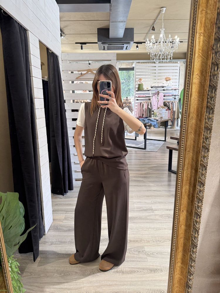 Completo blusa con cappuccio e pantalone fluido Susy Mix - GiuGiò | Shop online