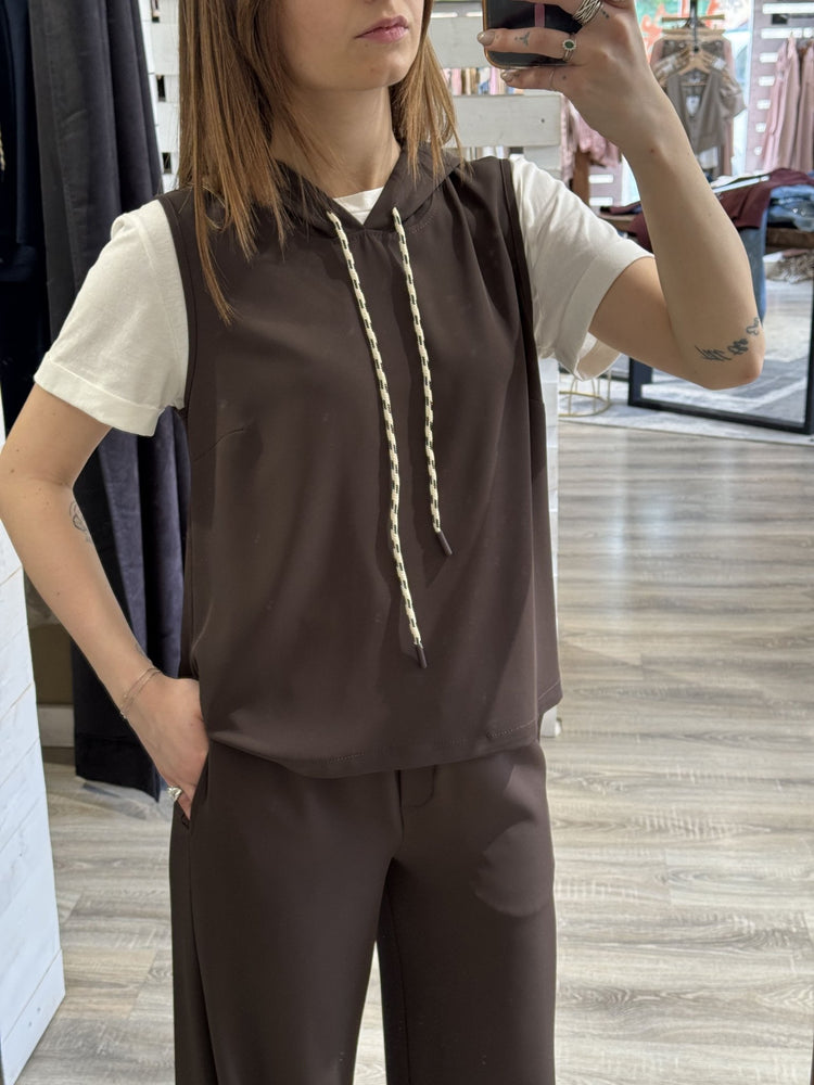 Completo blusa con cappuccio e pantalone fluido Susy Mix - GiuGiò | Shop online