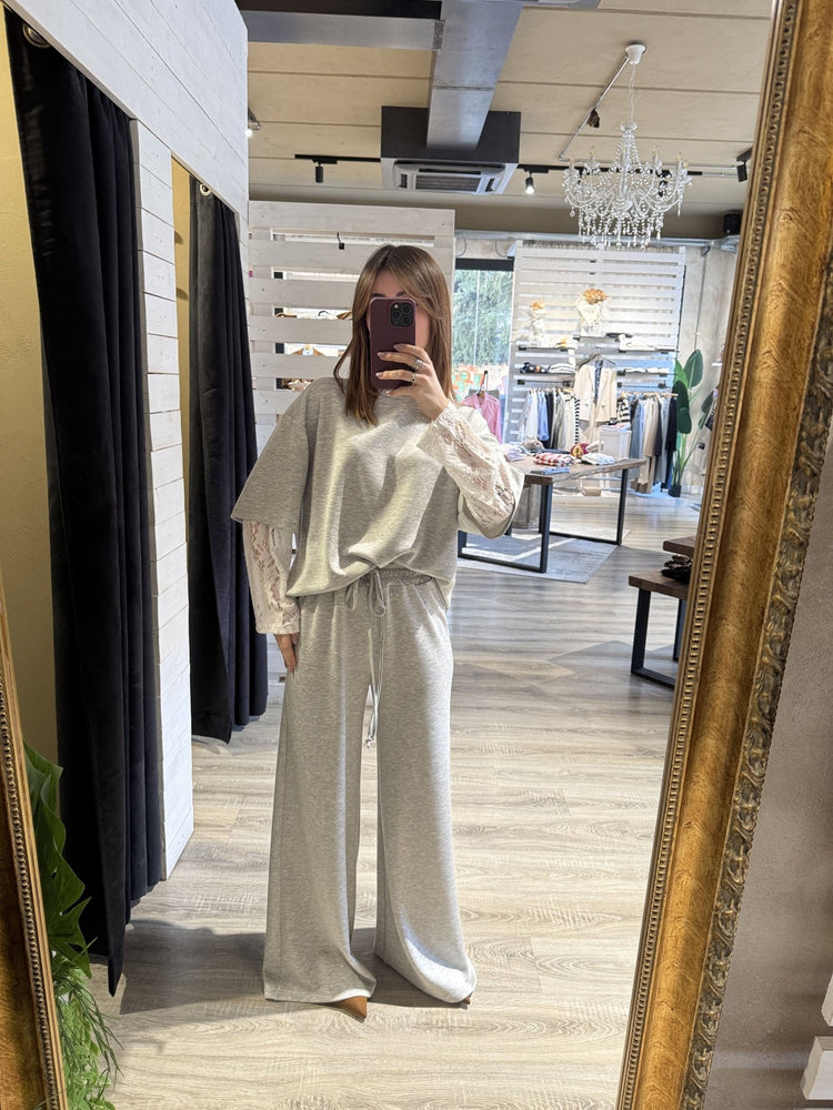 Completo maglia over manica in pizzo e pantalaccio gamba ampia Zahjr - GiuGiò | Shop online