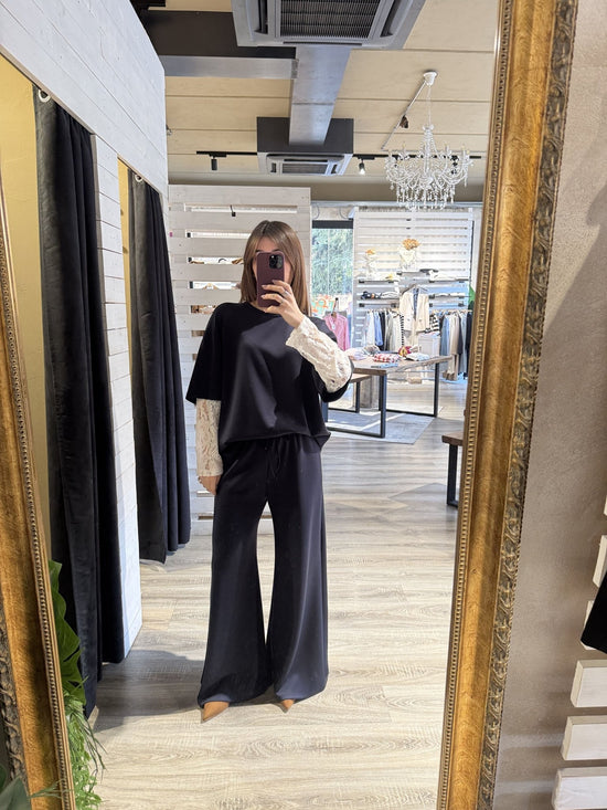 Completo maglia over manica in pizzo e pantalaccio gamba ampia Zahjr - GiuGiò | Shop online