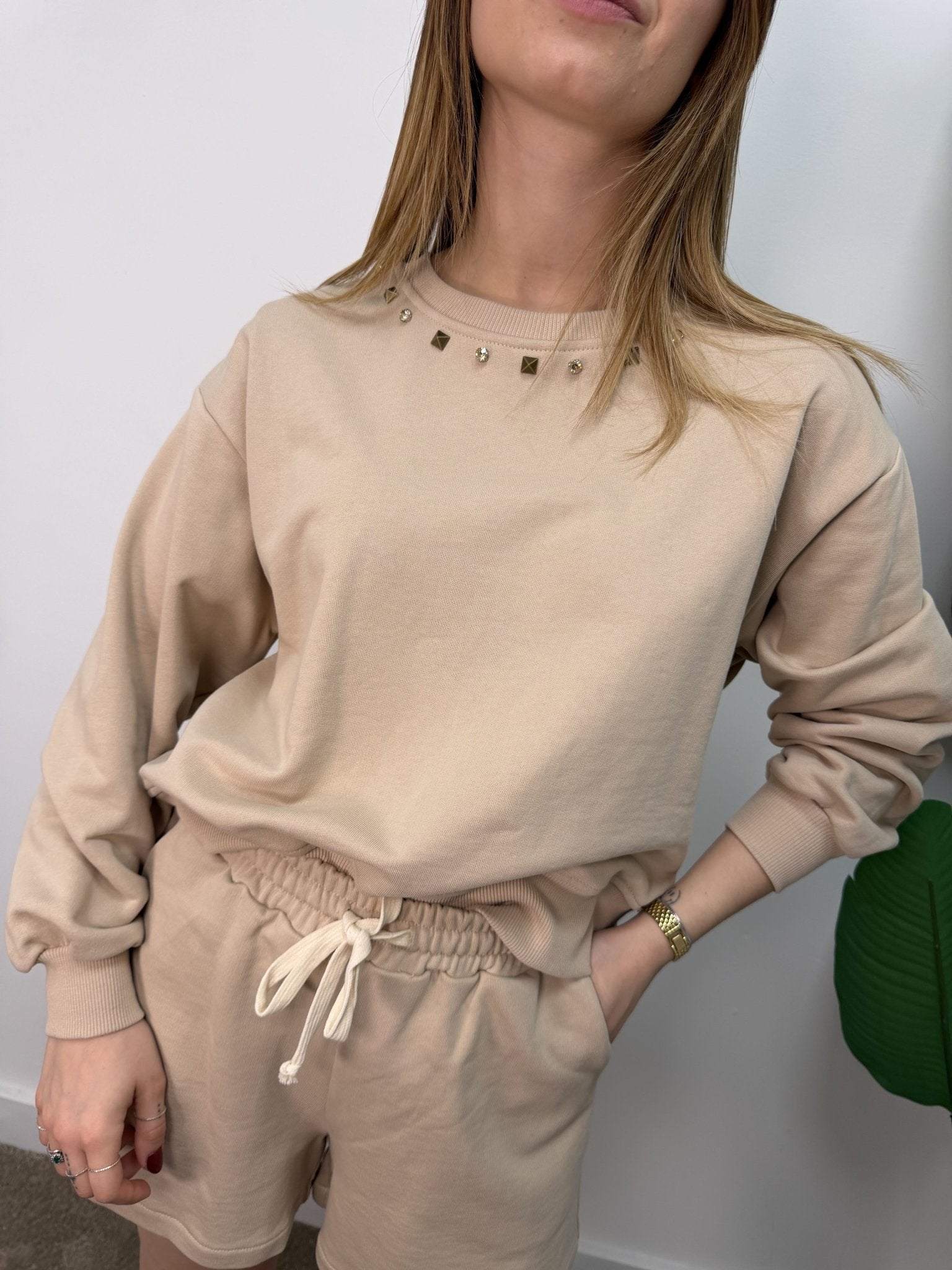 Coordinato felpa + bermuda con applicazioni gioiello MyD - GiuGiò | Shop online
