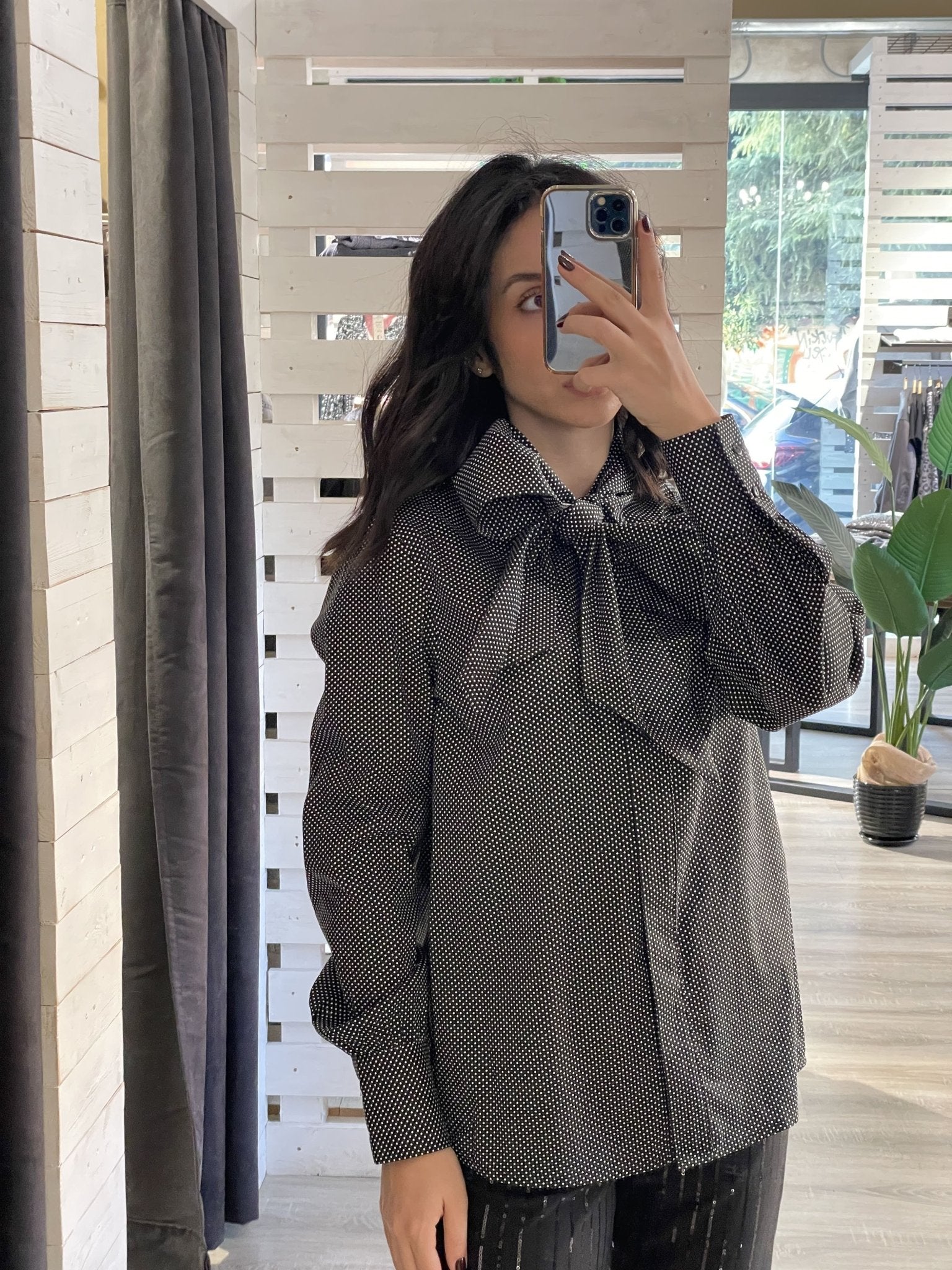Dixie Camicia micro pois con fiocco