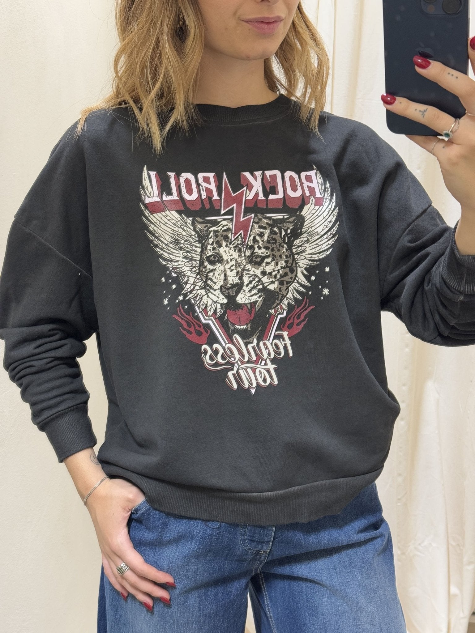 Felpa garzata con stampa rock'n'roll HaveOne - GiuGiò | Shop online