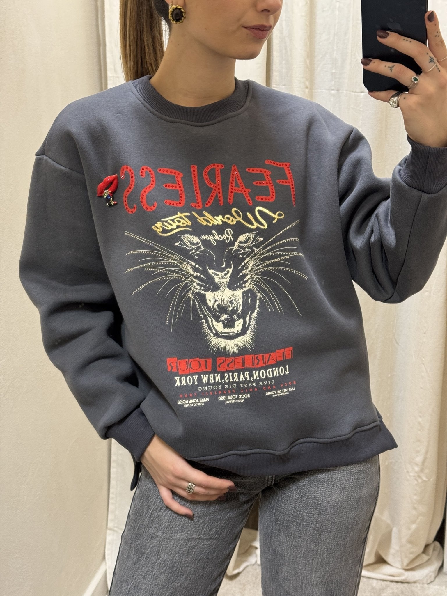 Felpa girocollo stampa tigre Susy Mix - GiuGiò | Shop online