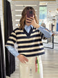 Felpa mezza manica a righe scollo V SusyMix - GiuGiò | Shop online