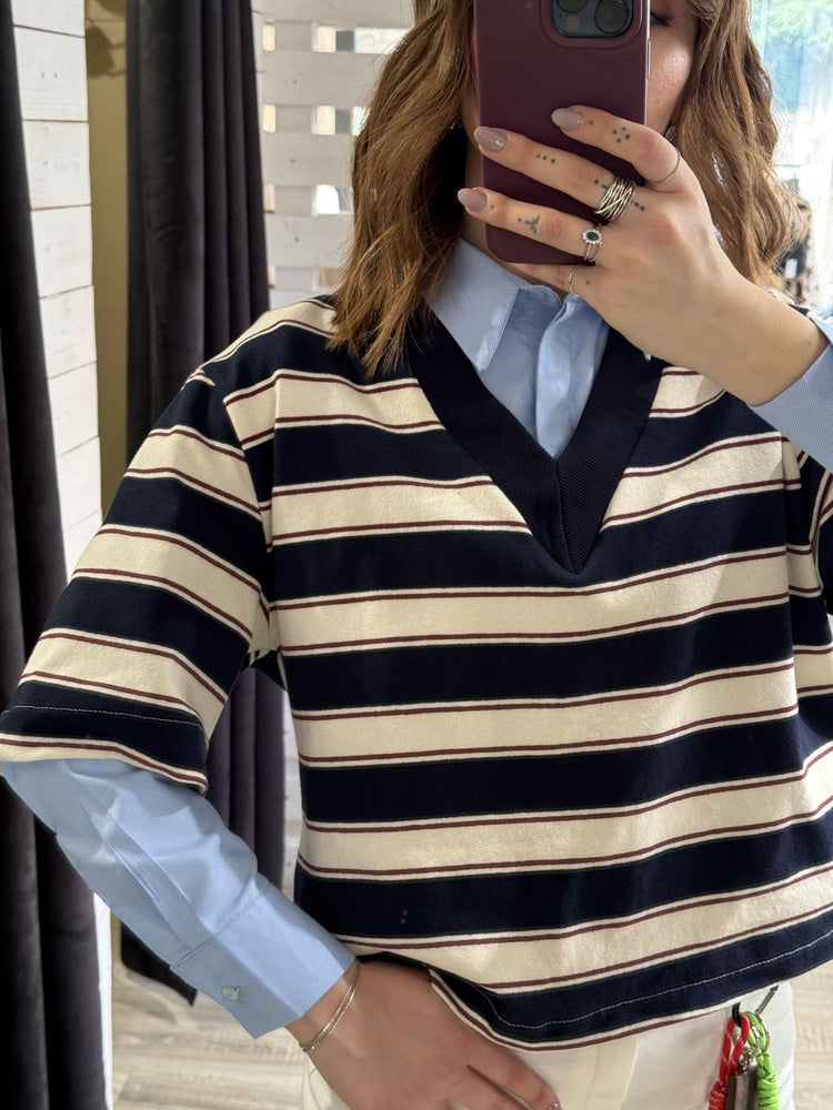 Felpa mezza manica a righe scollo V SusyMix - GiuGiò | Shop online