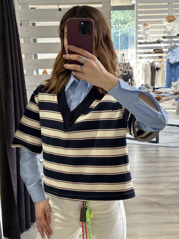 Felpa mezza manica a righe scollo V SusyMix - GiuGiò | Shop online