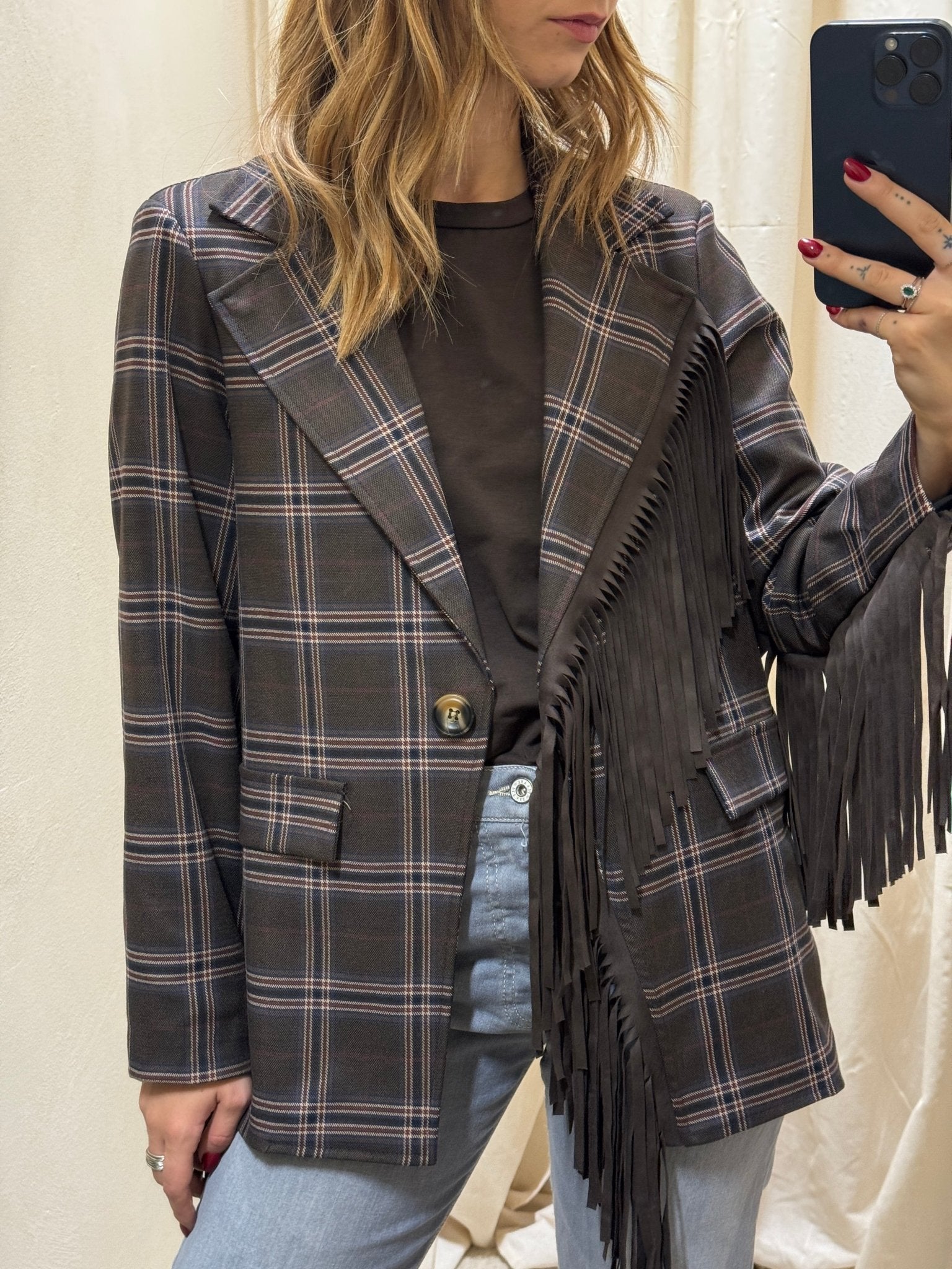 Giacca a quadri con frange Susy Mix - GiuGiò | Shop online