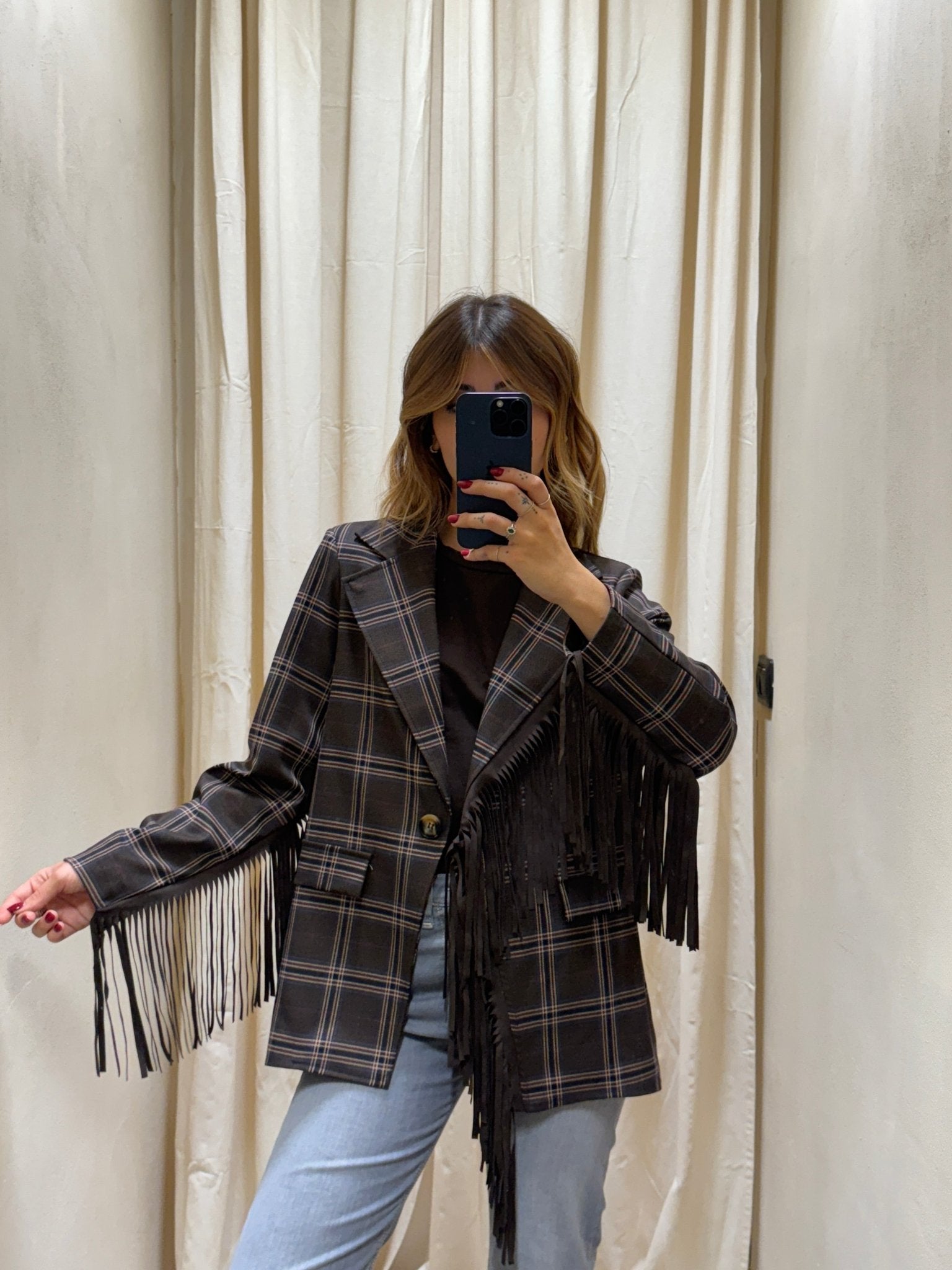 Giacca a quadri con frange Susy Mix - GiuGiò | Shop online