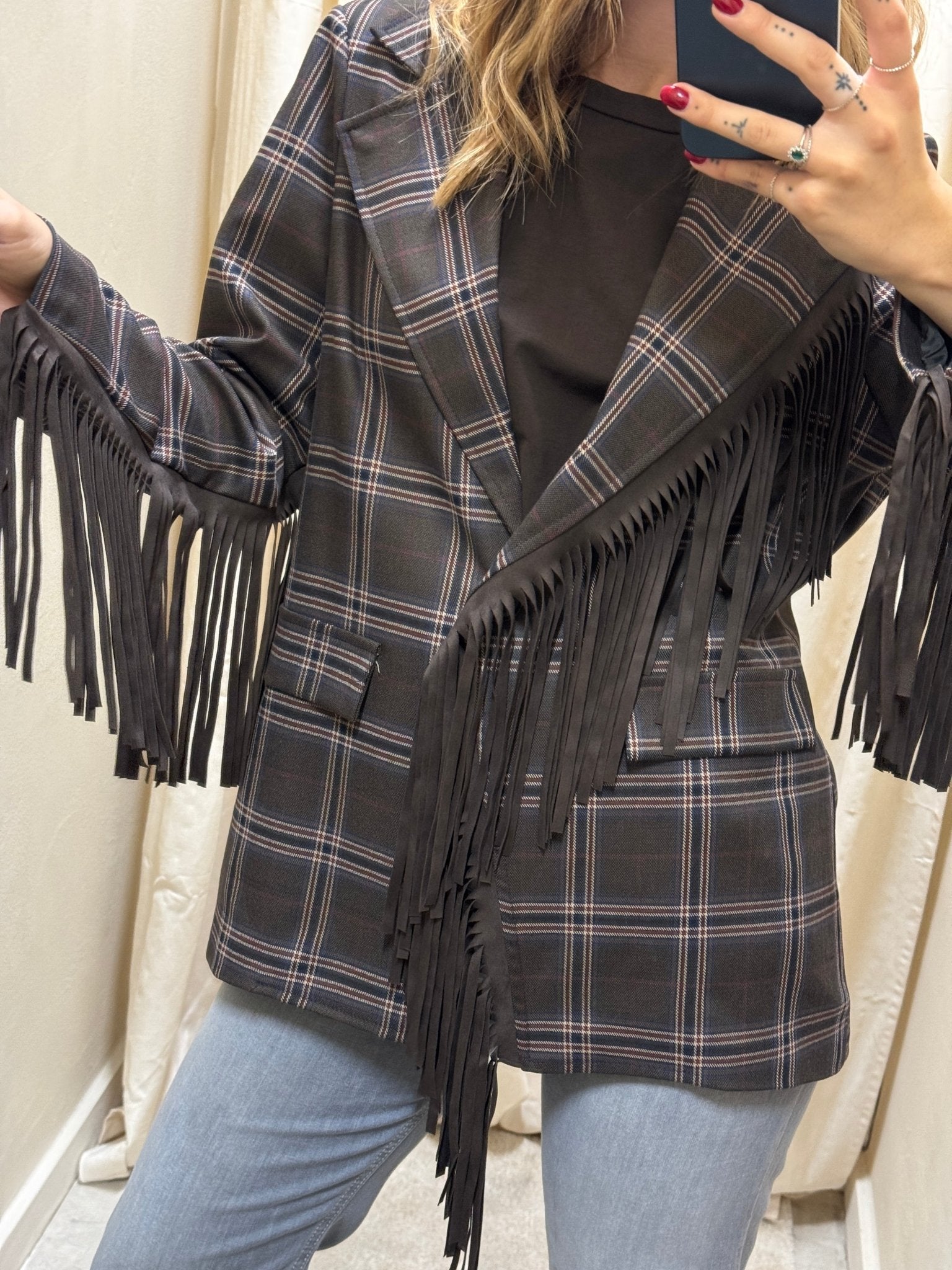Giacca a quadri con frange Susy Mix - GiuGiò | Shop online