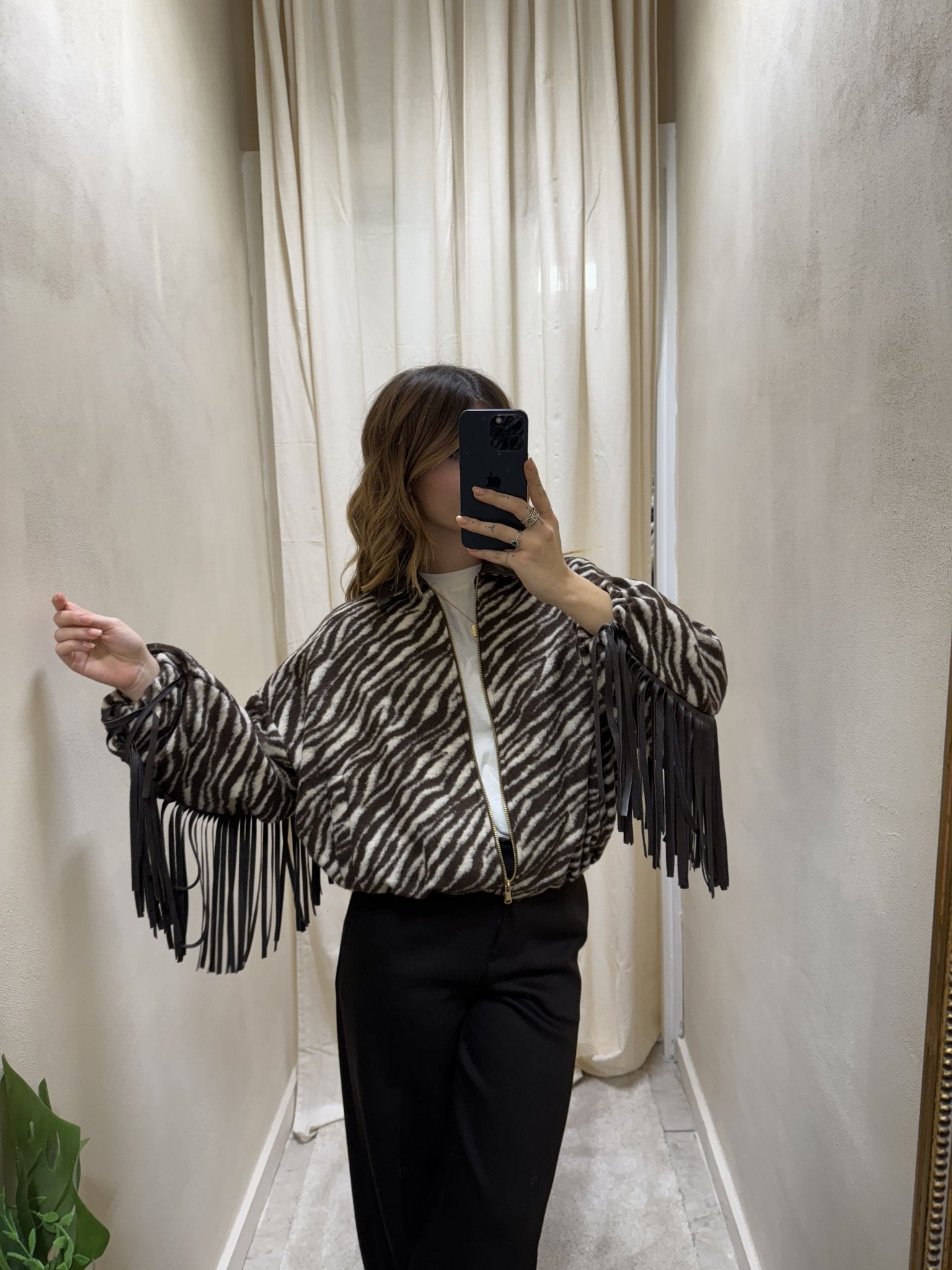 Giacca bomber zebrata con frange Susy Mix - GiuGiò | Shop online