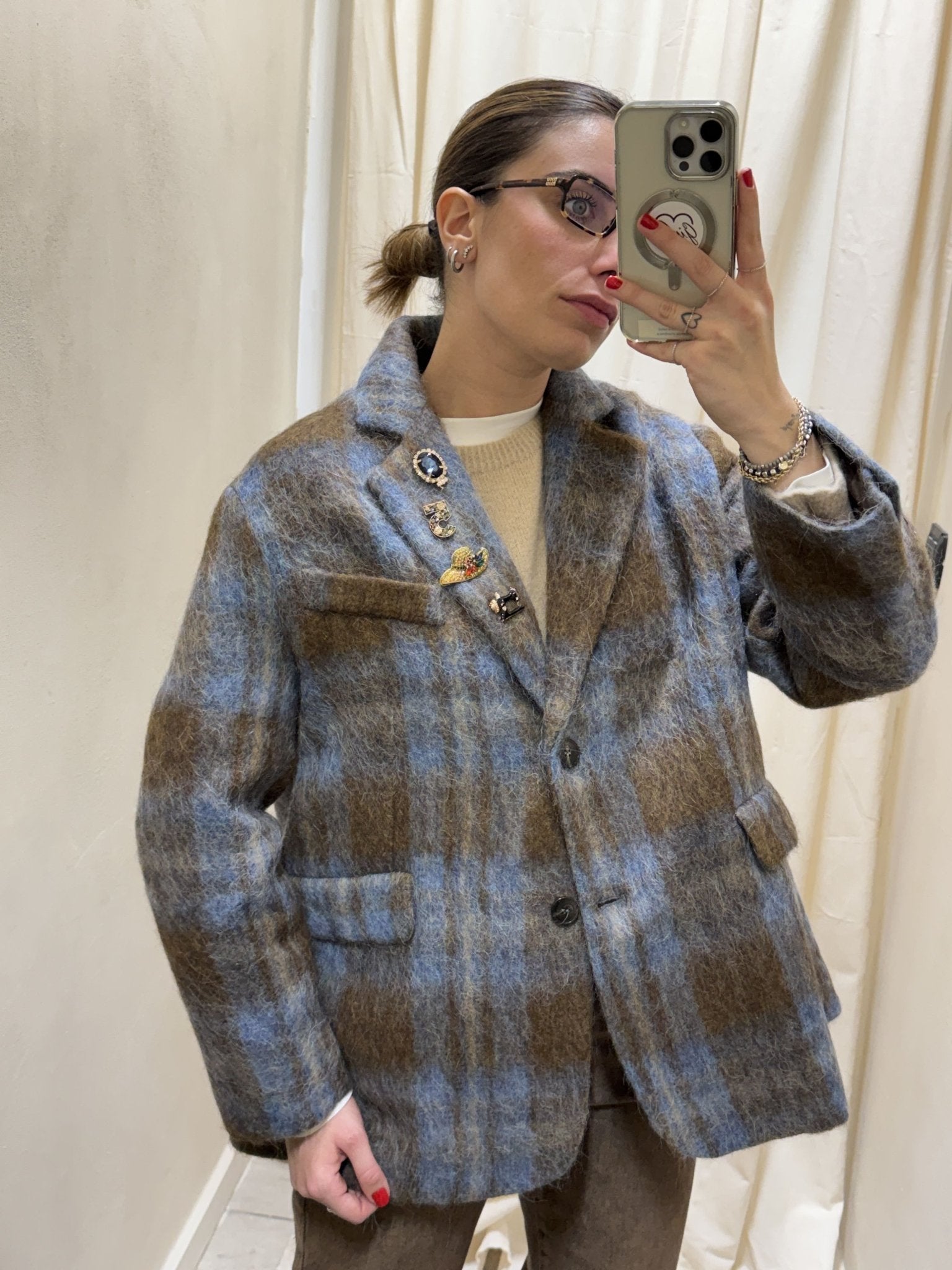 Giacca check lana cotta con spille Tensione In - GiuGiò | Shop online