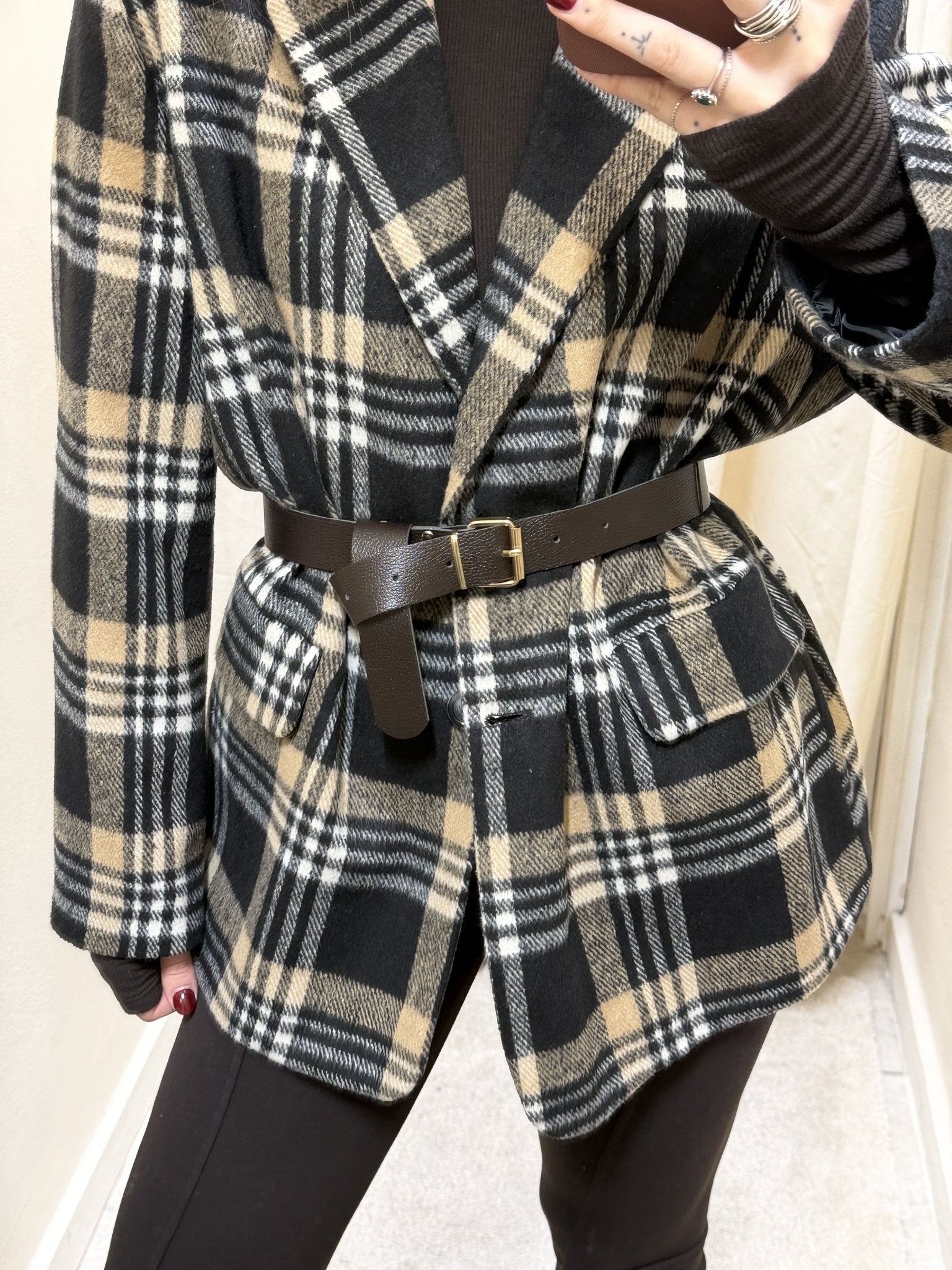 Giacca check misto lana con cintura Susy Mix - GiuGiò | Shop online