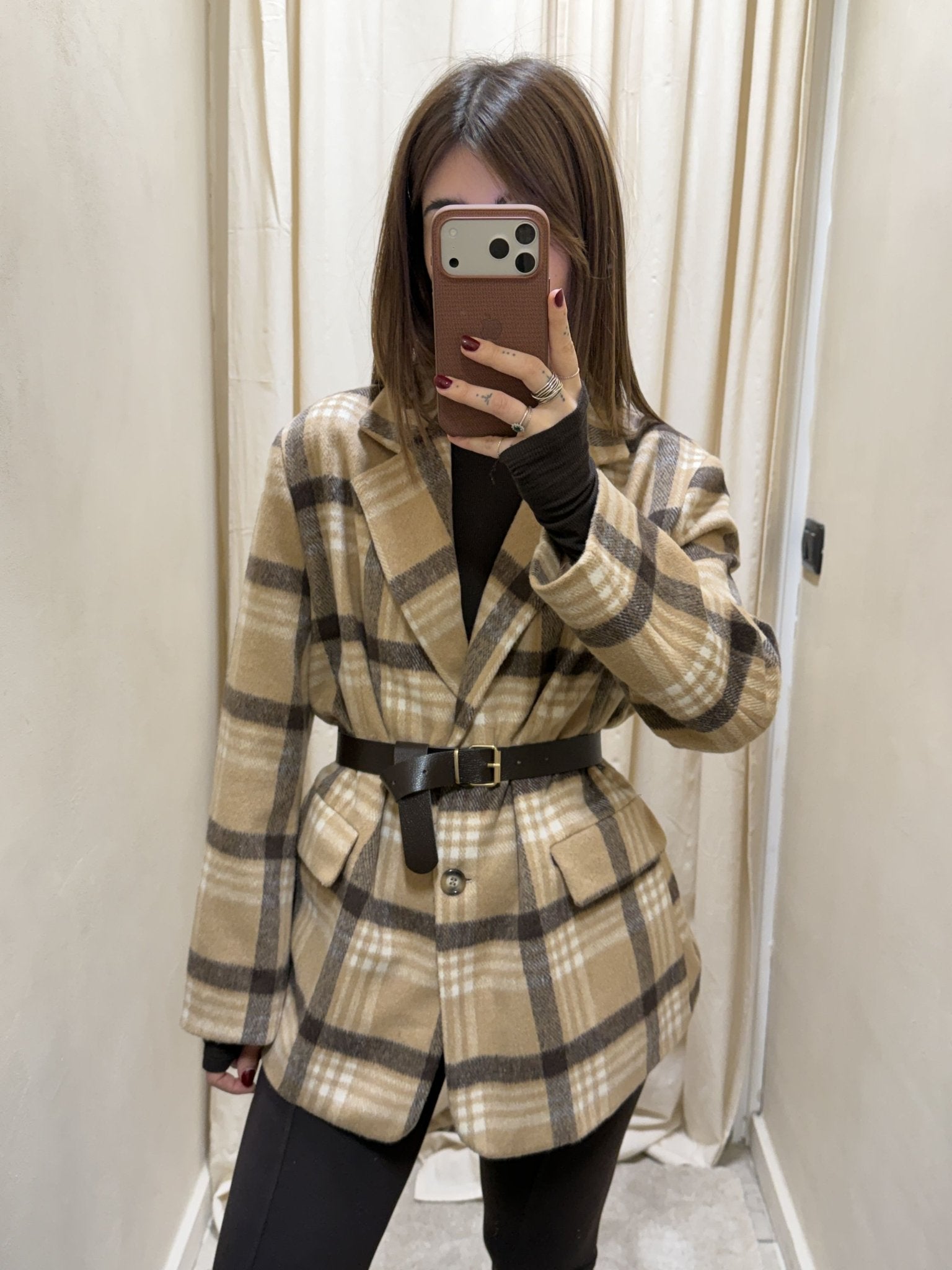 Giacca check misto lana con cintura Susy Mix - GiuGiò | Shop online