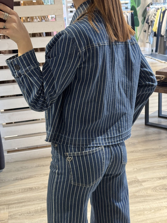 Giacca crop denim gessato con bottoni gioiello Please - GiuGiò | Shop online