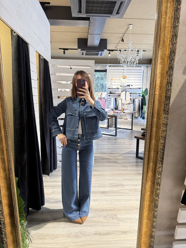 Giacca crop denim gessato con bottoni gioiello Please - GiuGiò | Shop online