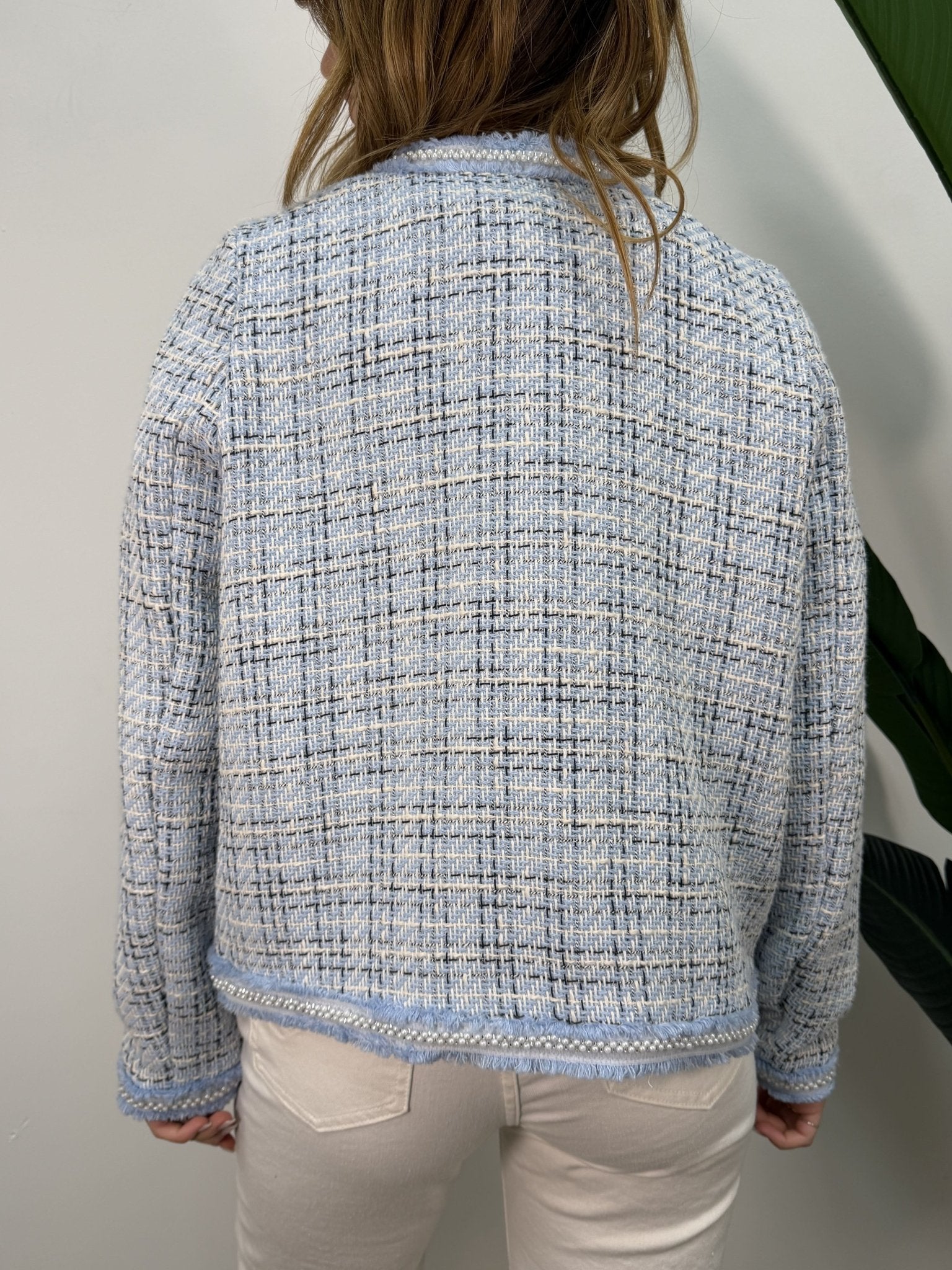 Giacca crop tessuto tweed con applicazione perline VICOLO - GiuGiò | Shop online