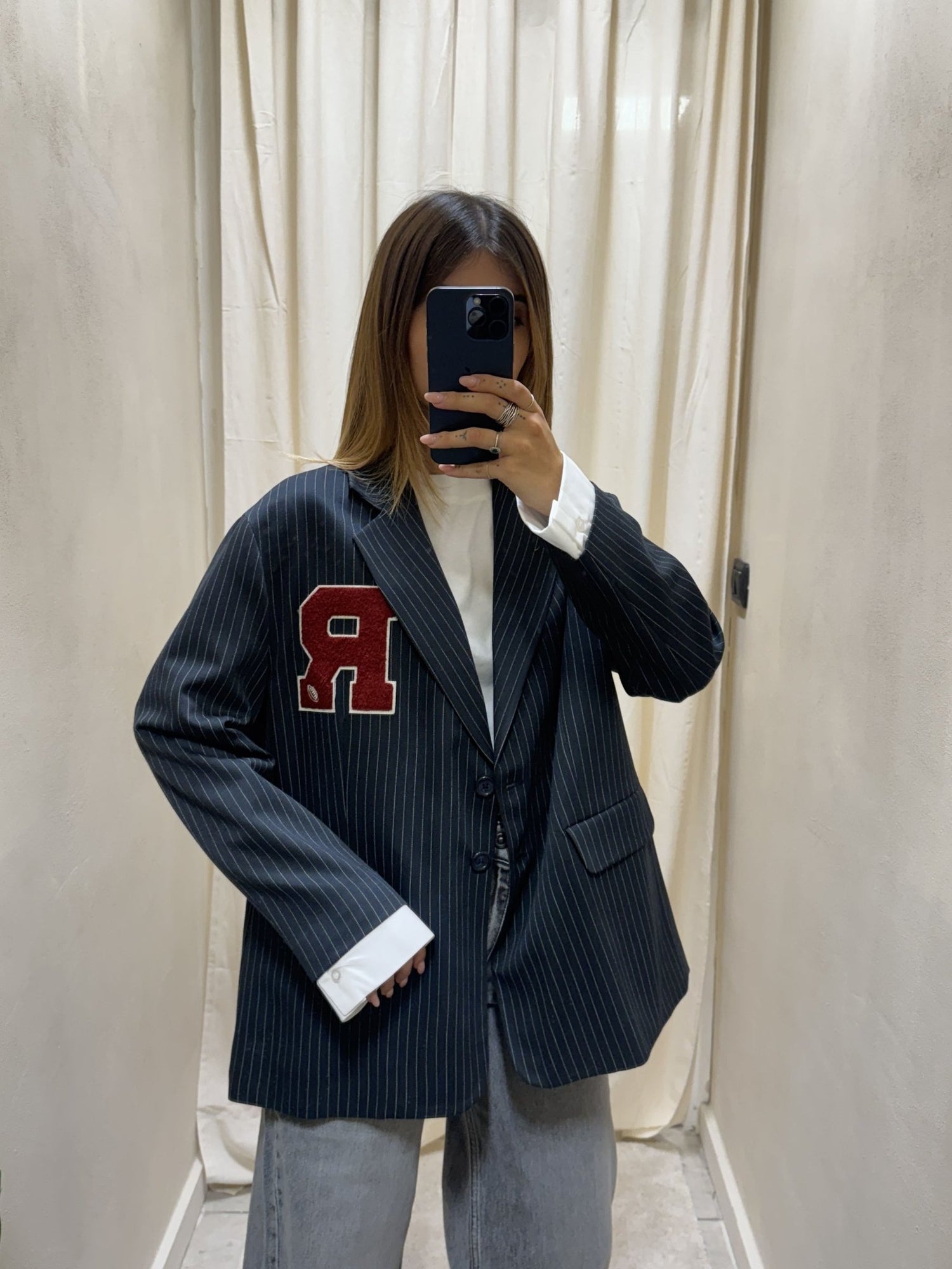 Giacca gessata con patch e polso camicia Susy Mix - GiuGiò | Shop online
