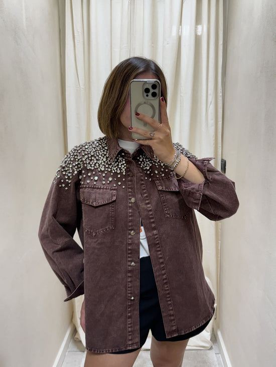 Giacca in denim con strass applicati Susy Mix - GiuGiò | Shop online