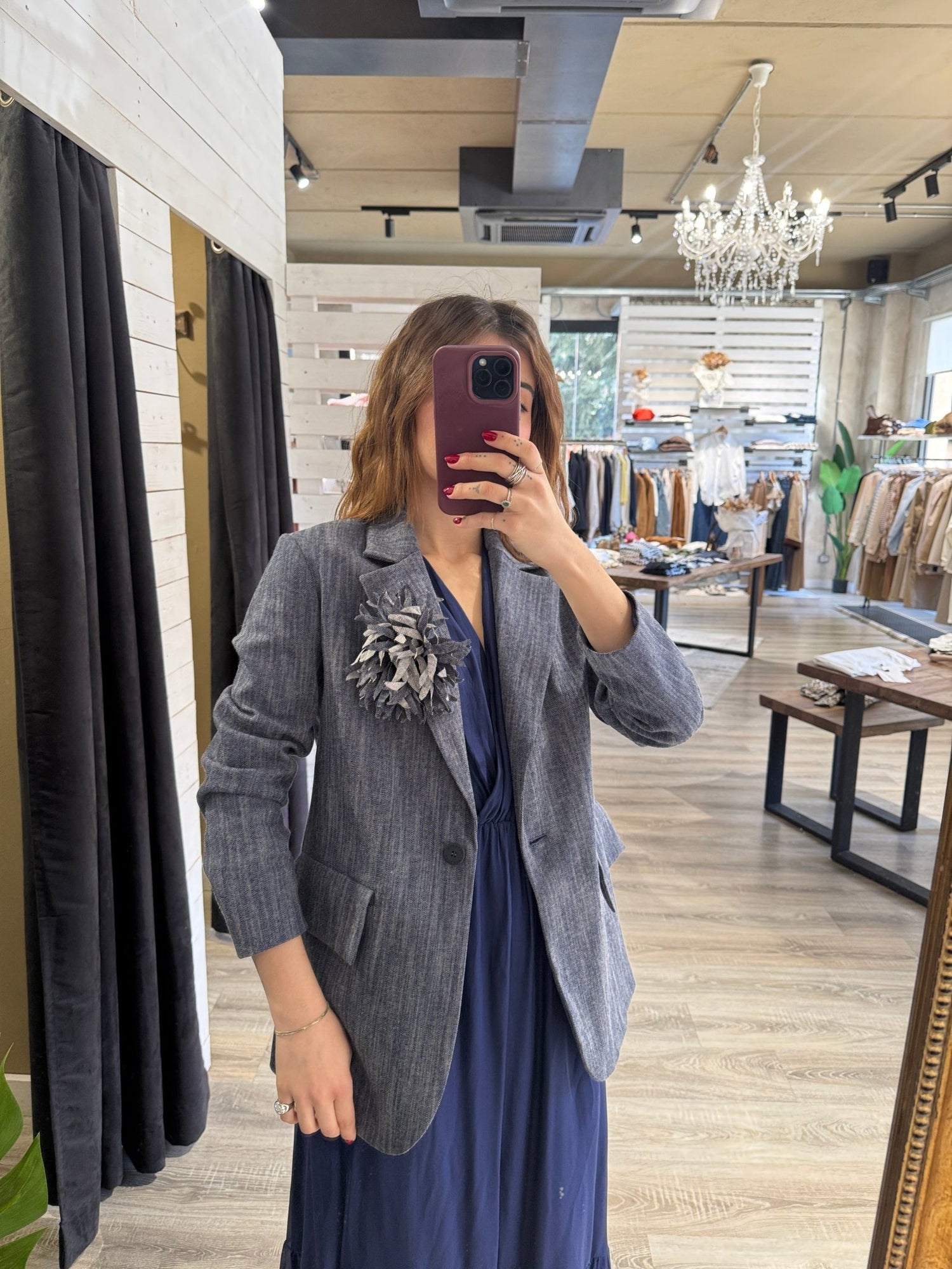 Giacca in denim monopetto con spilla HaveOne - GiuGiò | Shop online