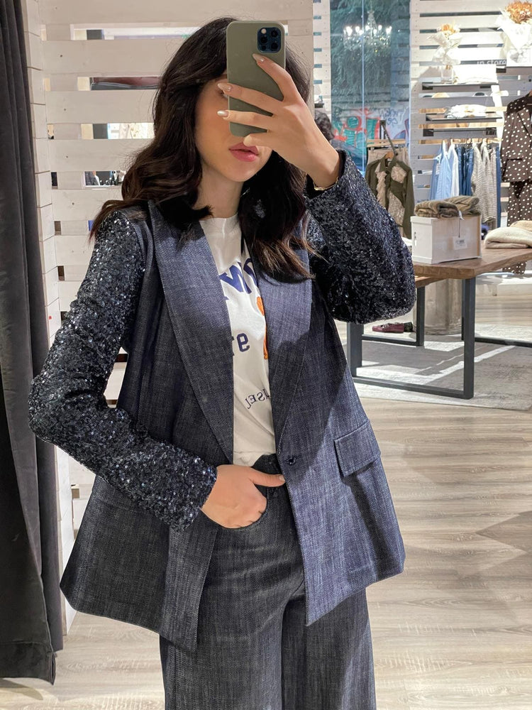 Giacca in denim monopetto manica paillettes MyD - GiuGiò | Shop online
