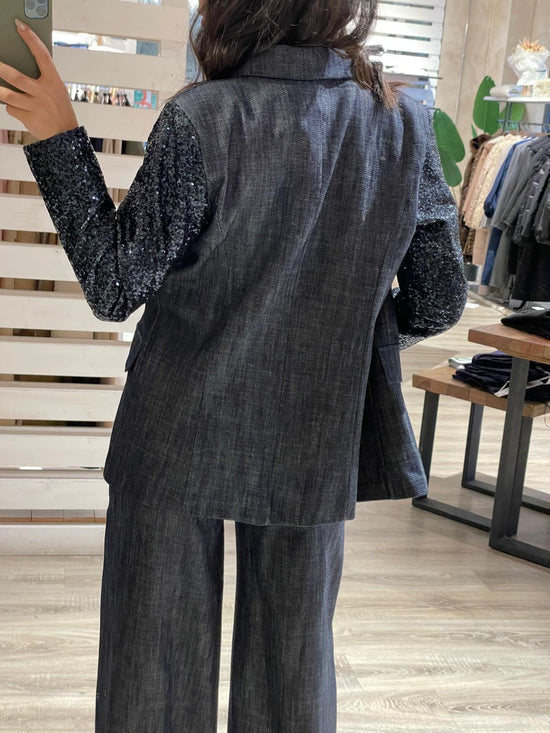 Giacca in denim monopetto manica paillettes MyD - GiuGiò | Shop online