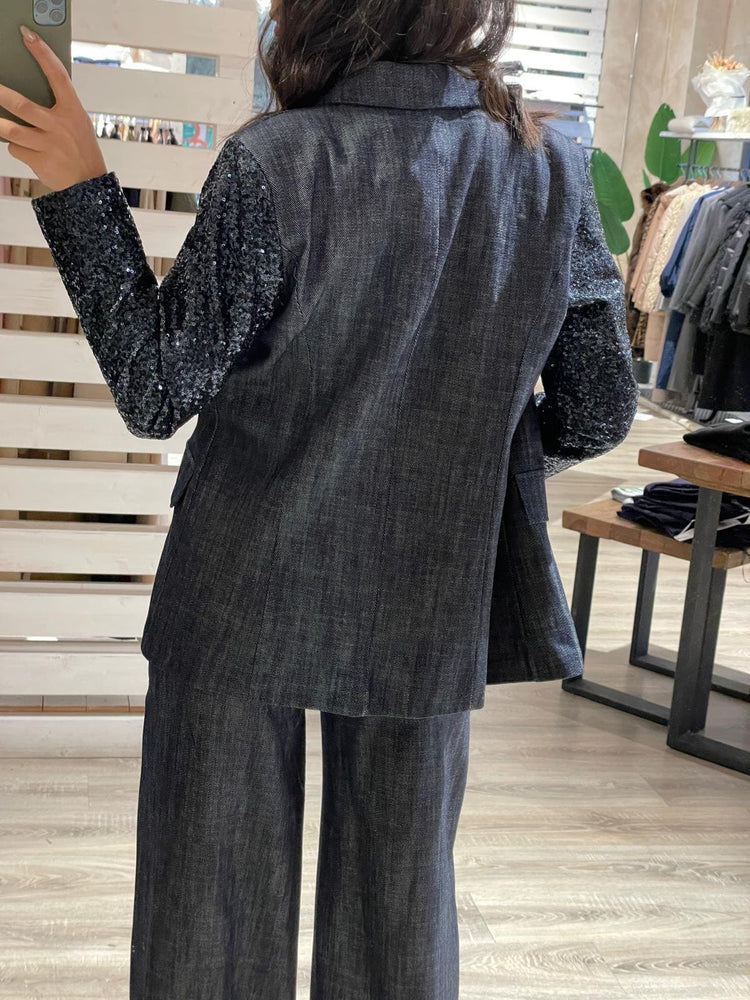Giacca in denim monopetto manica paillettes MyD - GiuGiò | Shop online
