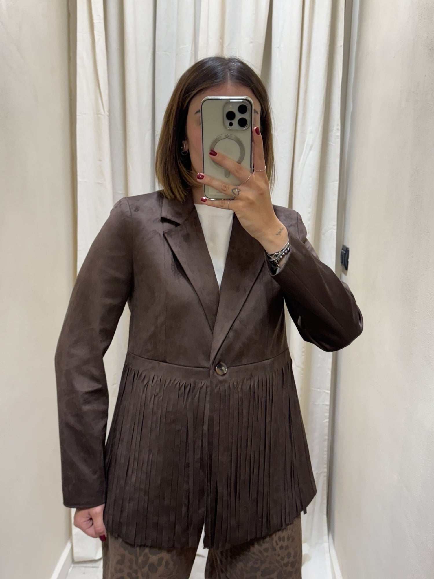 Giacca in ecodainetto con frange Susy Mix - GiuGiò | Shop online