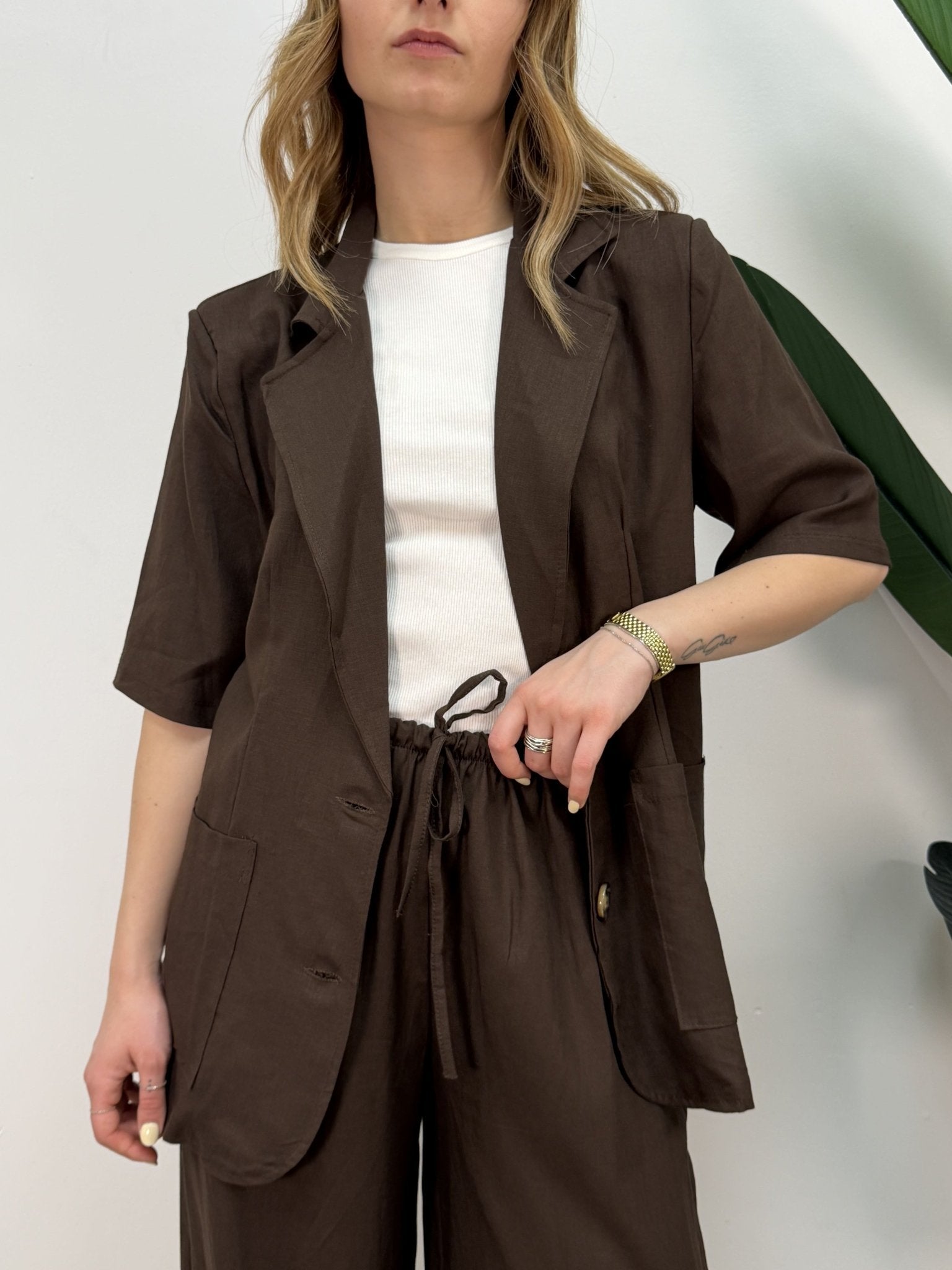 Giacca in lino manica corta con bottoni MyD - GiuGiò | Shop online