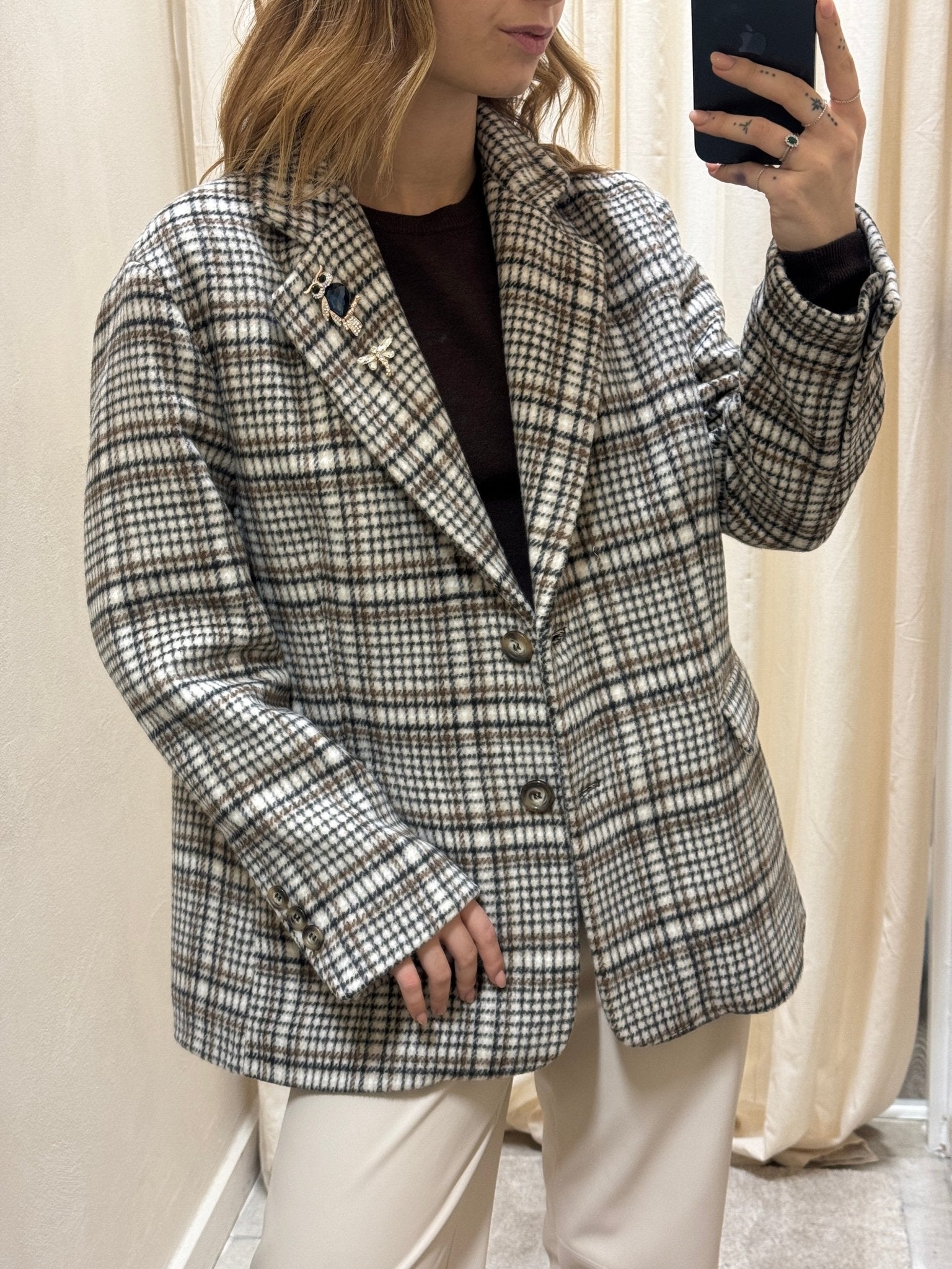 Giacca in panno stampa check con spille Dixie - GiuGiò | Shop online