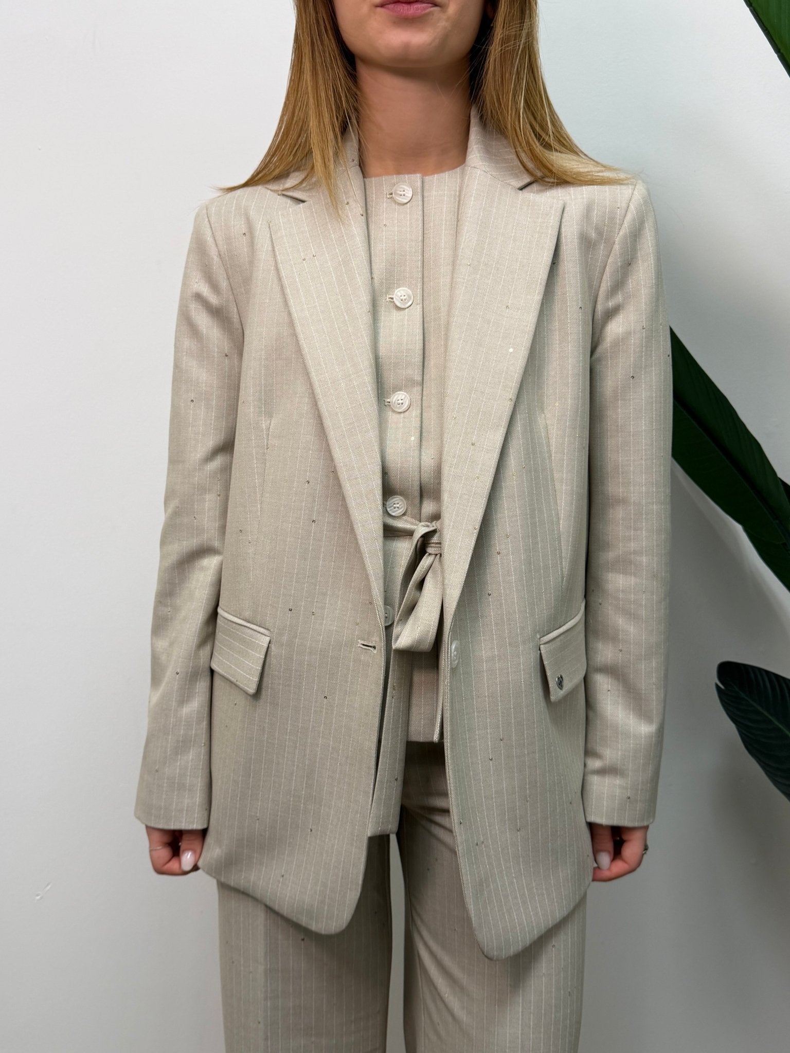 Giacca monopetto gessata con paillettes Please - GiuGiò | Shop online