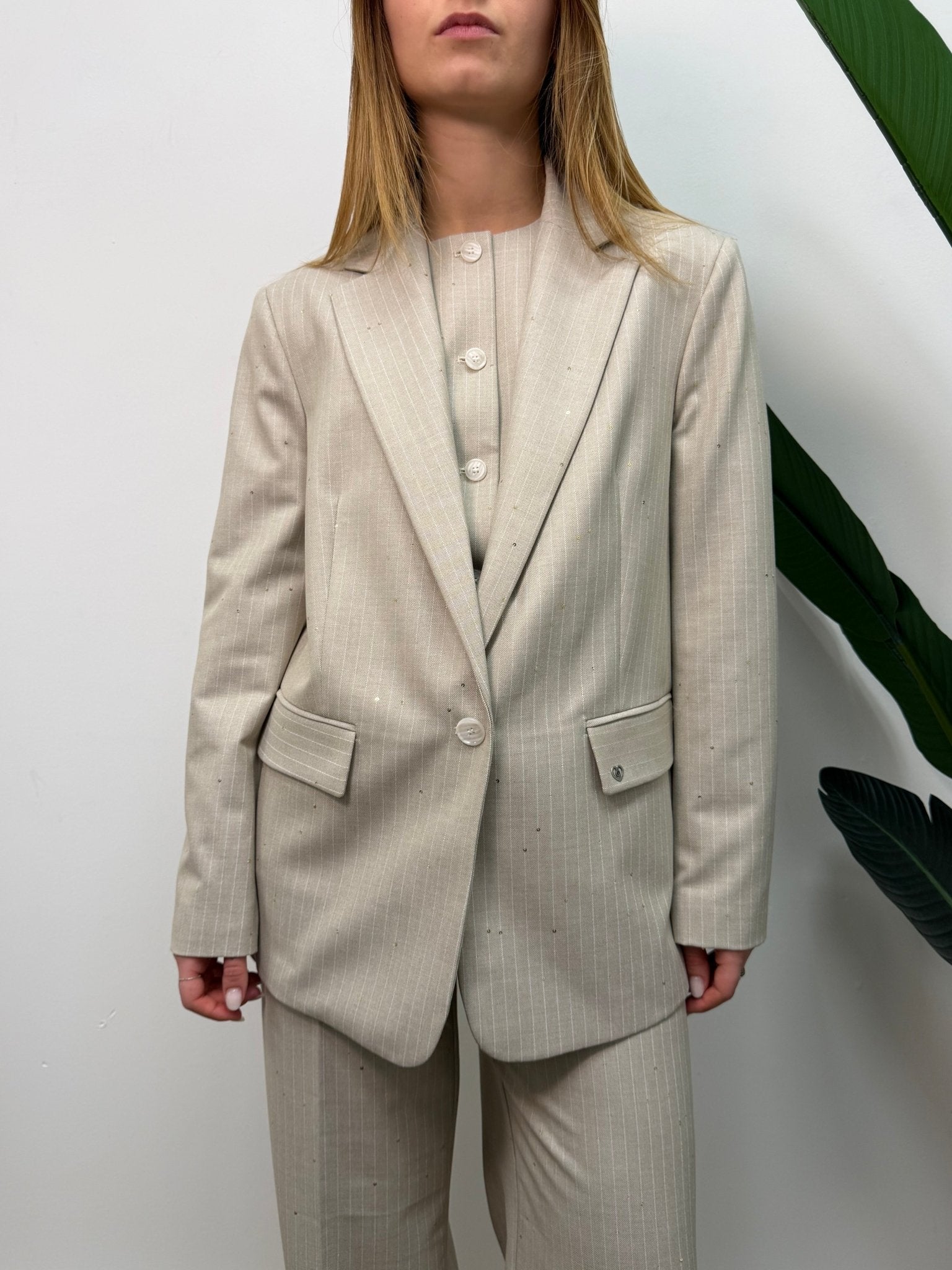 Giacca monopetto gessata con paillettes Please - GiuGiò | Shop online