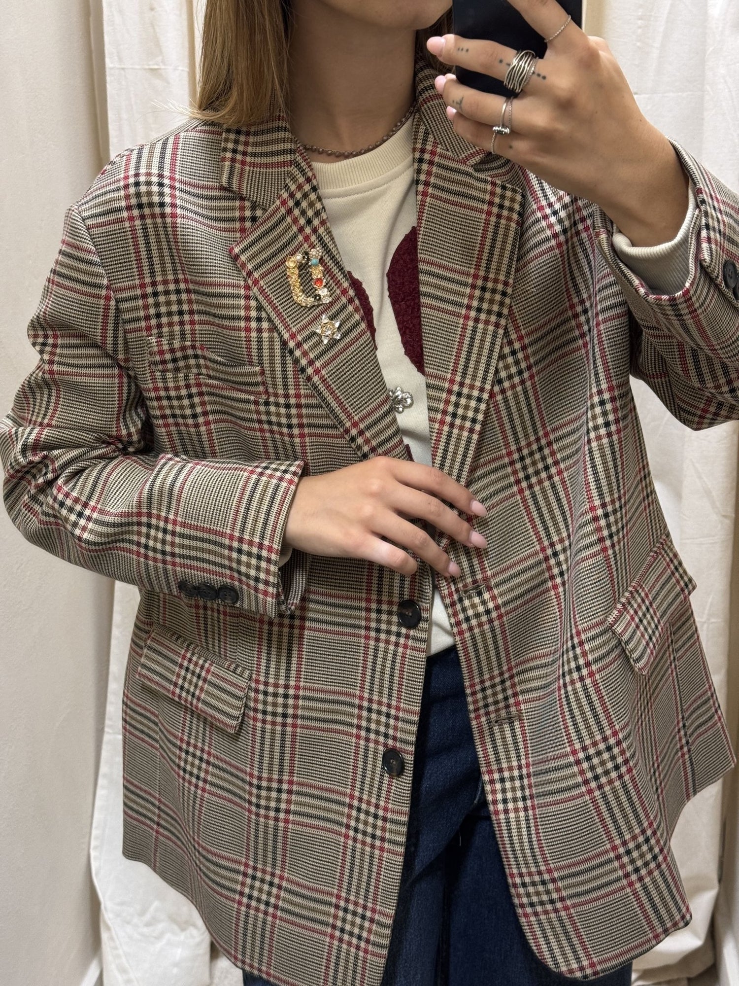 Giacca over in principe di Galles con spille Dixie - GiuGiò | Shop online