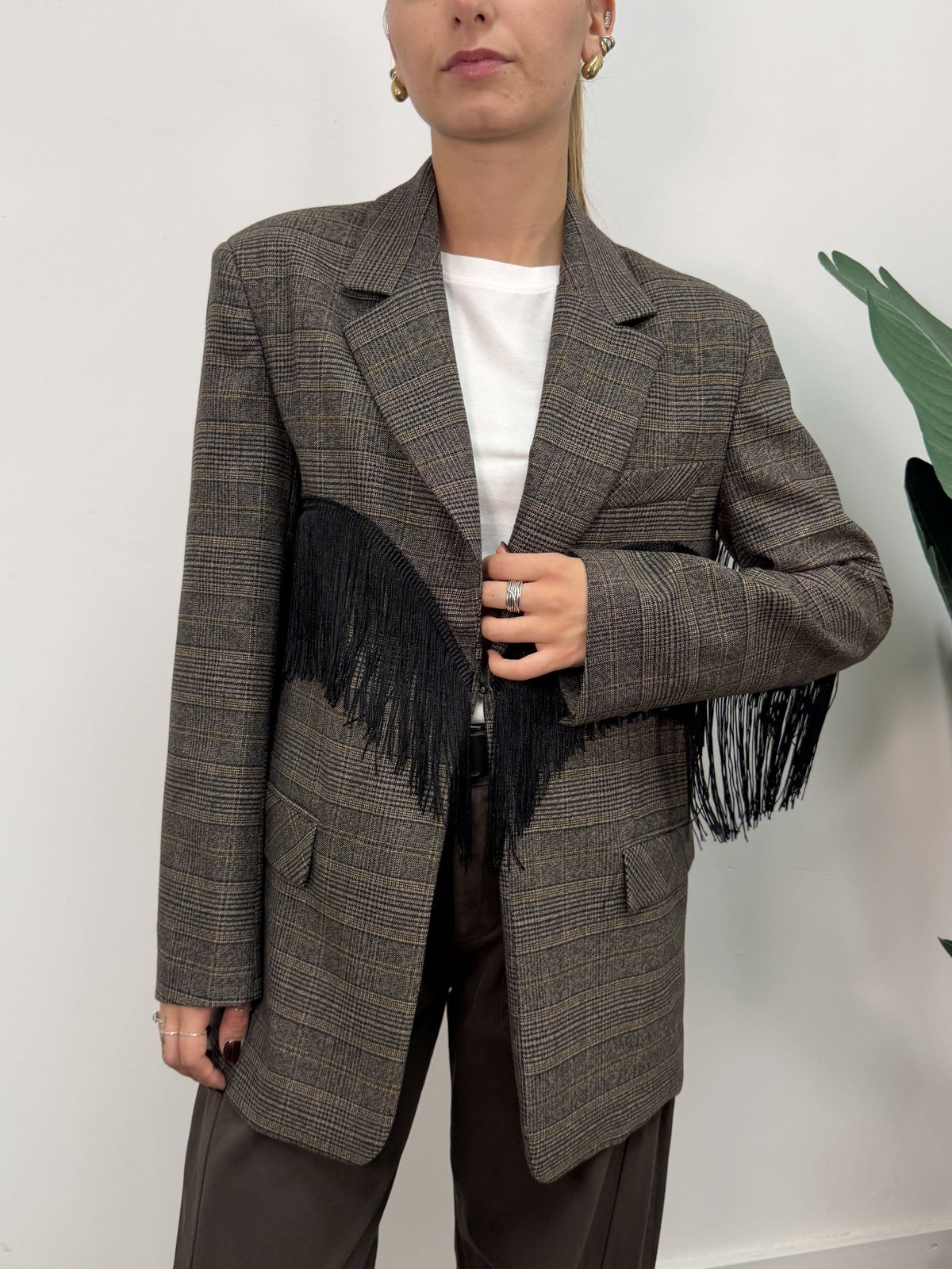 Giacca over principe di Galles con frange Vicolo - GiuGiò | Shop online