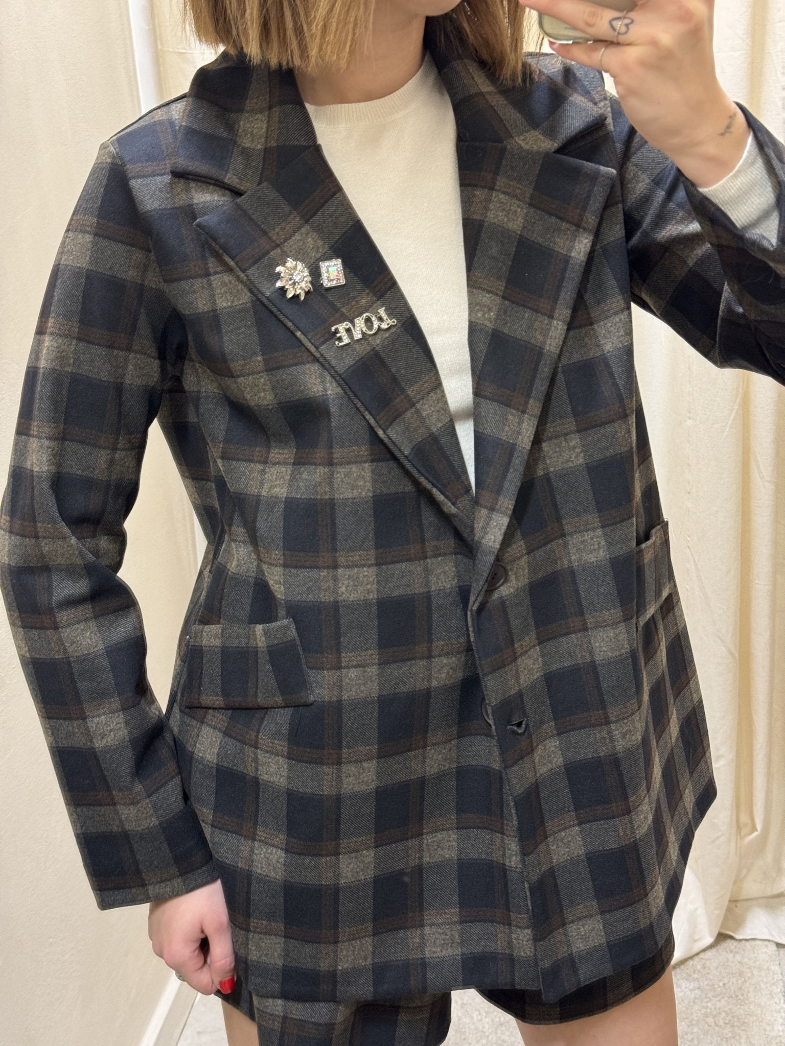 Giacca over stampa check con spille MyD - GiuGiò | Shop online