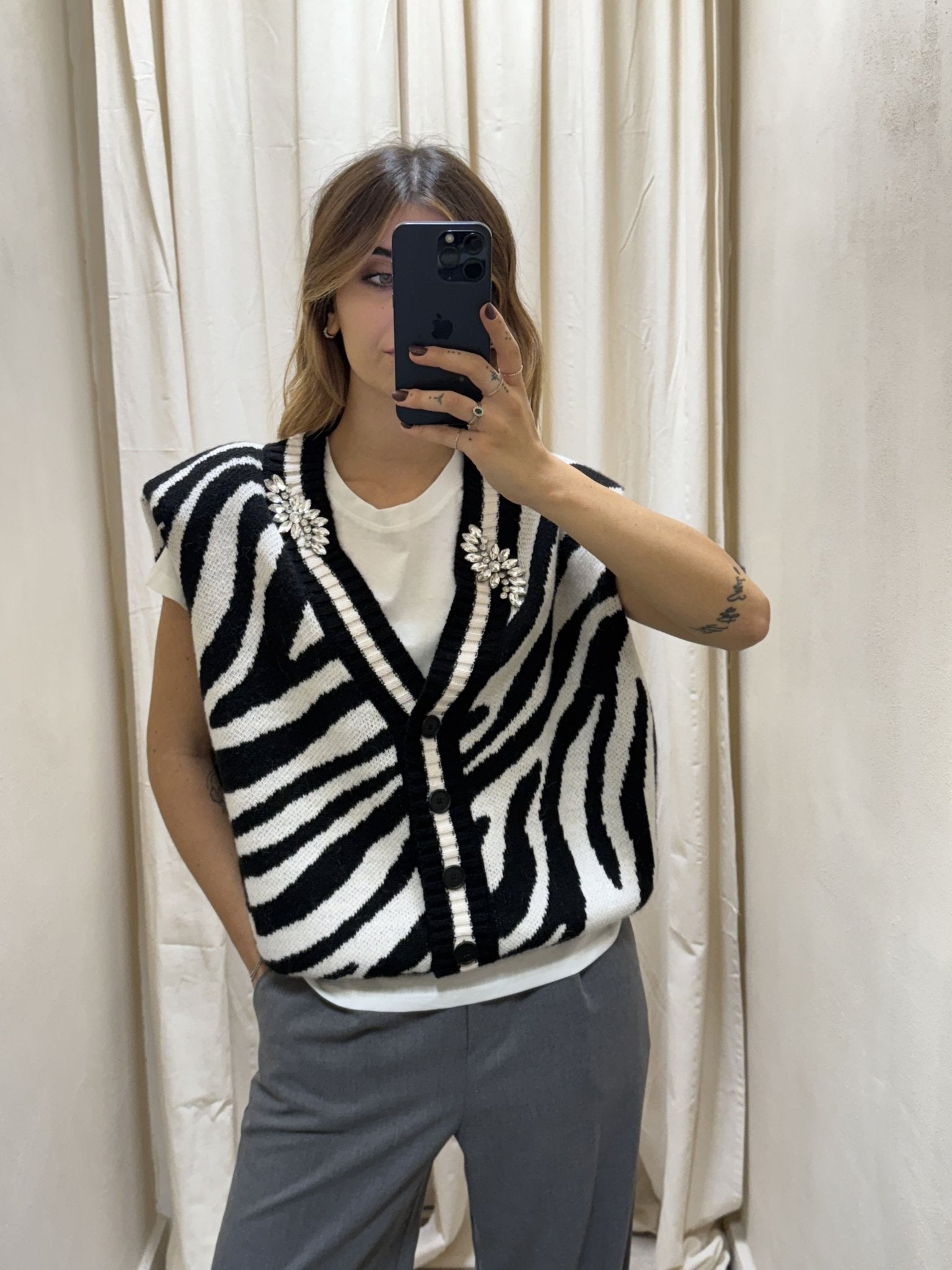 Gilet cardigan zebrato con spalline imbottite Dixie - GiuGiò | Shop online