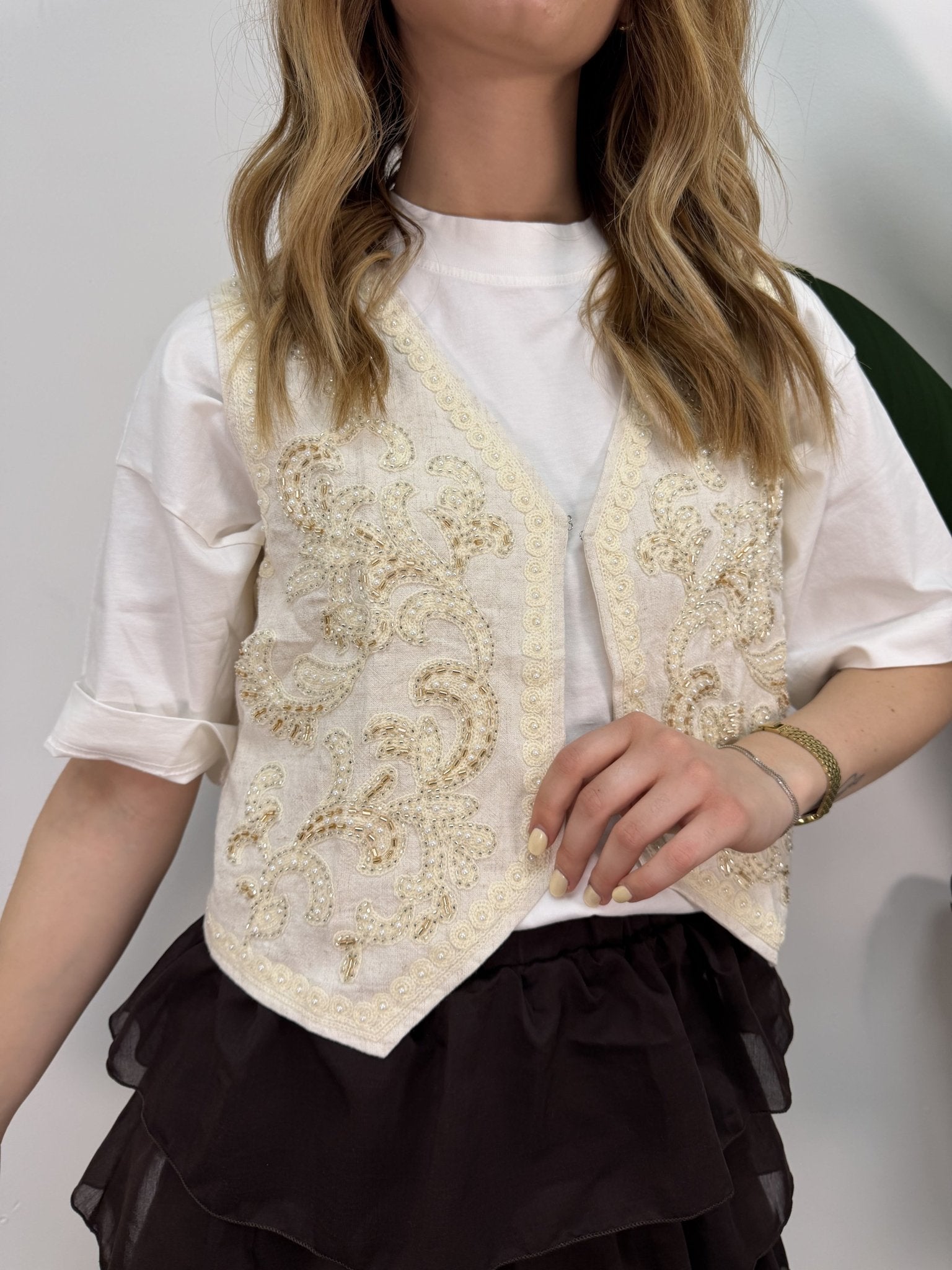 Gilet con ricamo e inserti perline MyD - GiuGiò | Shop online