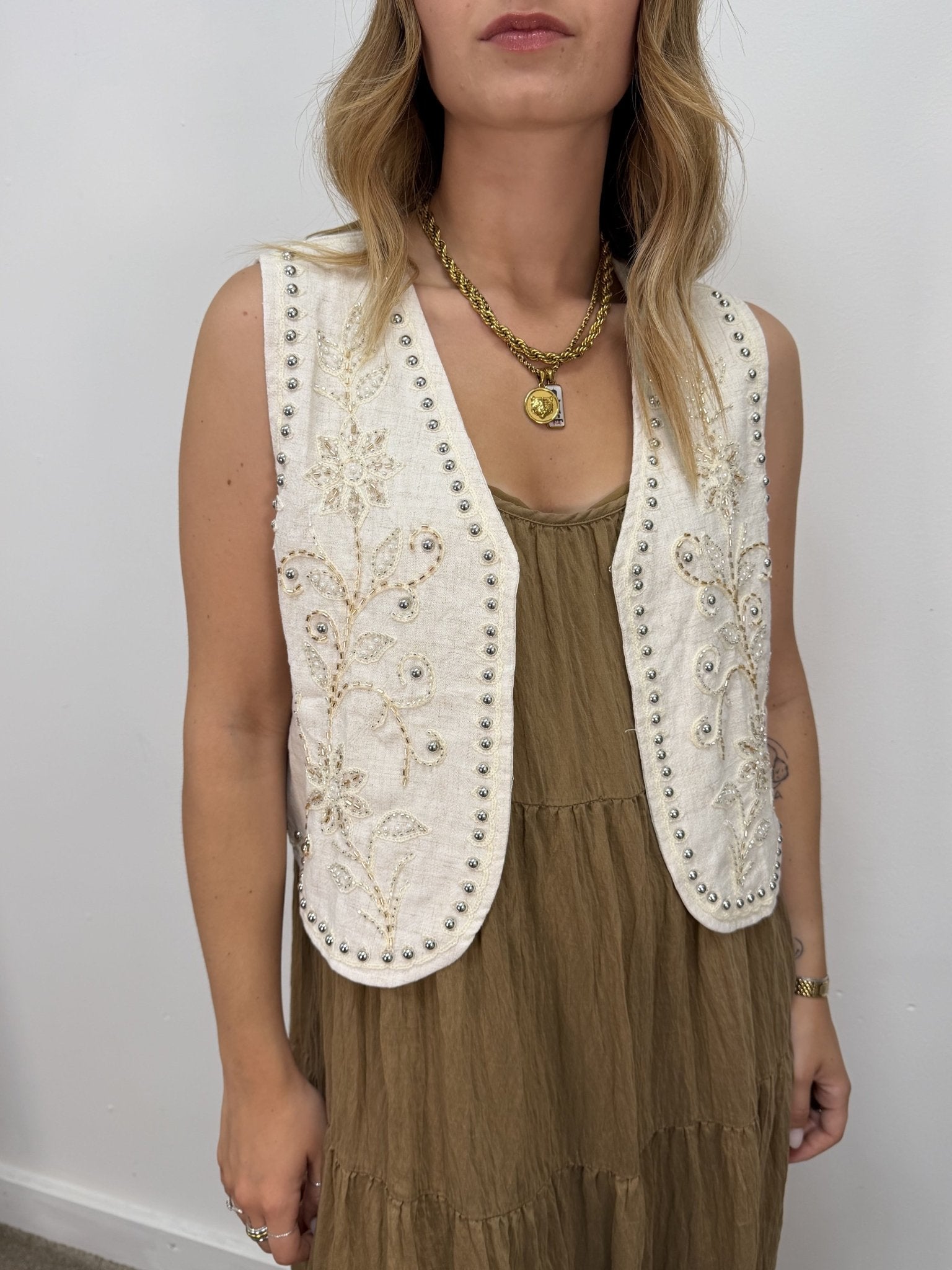 Gilet in cotone con ricami e applicazioni MyD - GiuGiò | Shop online