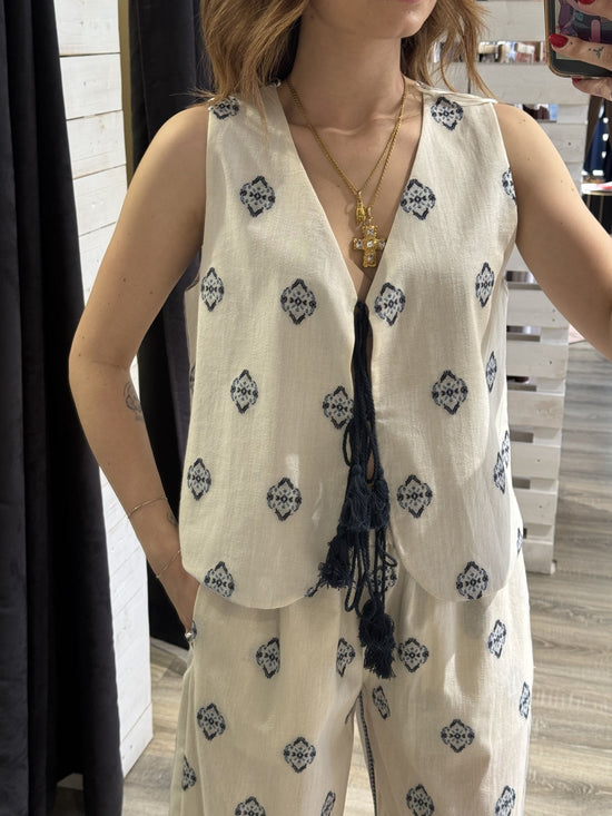 Gilet in lino con ricami e laccetti Tensione In - GiuGiò | Shop online