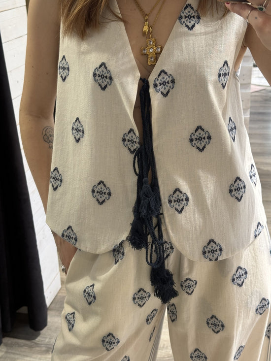 Gilet in lino con ricami e laccetti Tensione In - GiuGiò | Shop online