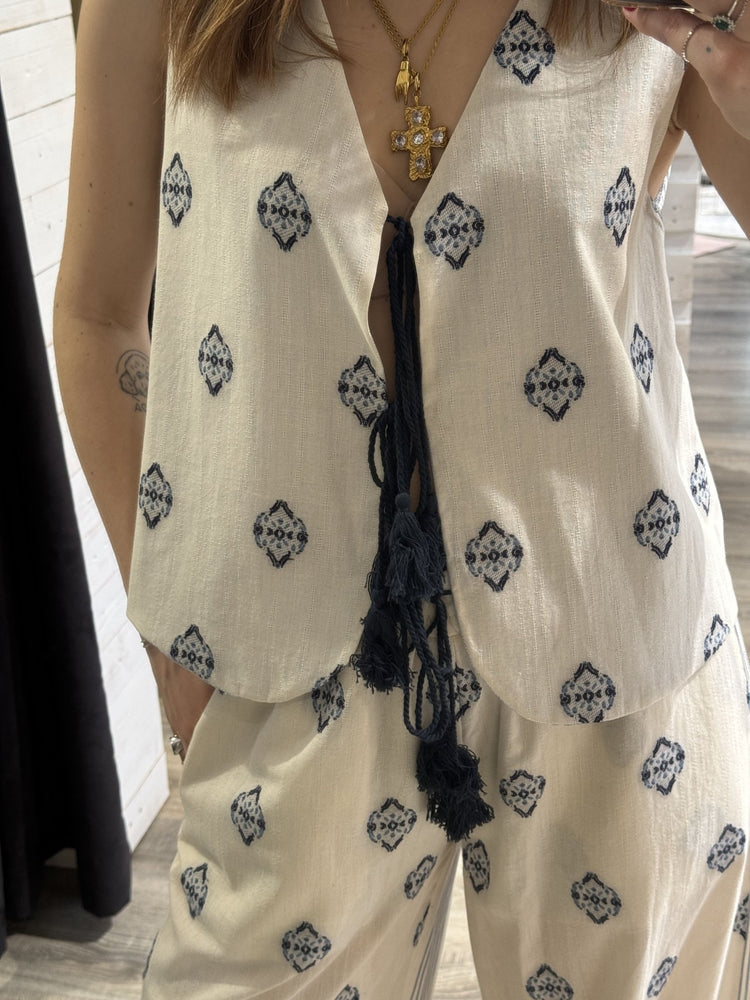 Gilet in lino con ricami e laccetti Tensione In - GiuGiò | Shop online