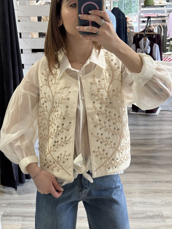 Gilet misto cotone con ricami paillettes MyD - GiuGiò | Shop online