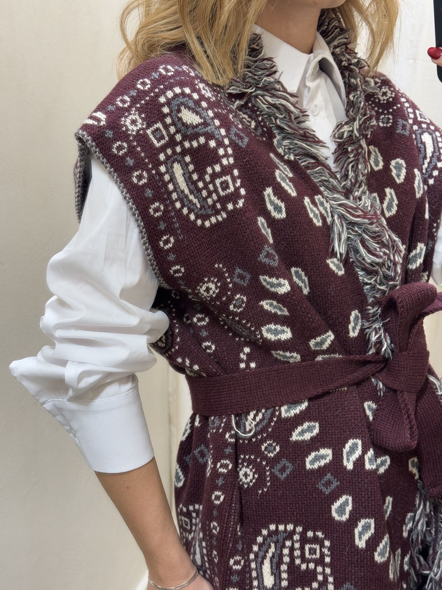 Gilet paisaly con frange e cinta Tensione In - GiuGiò | Shop online
