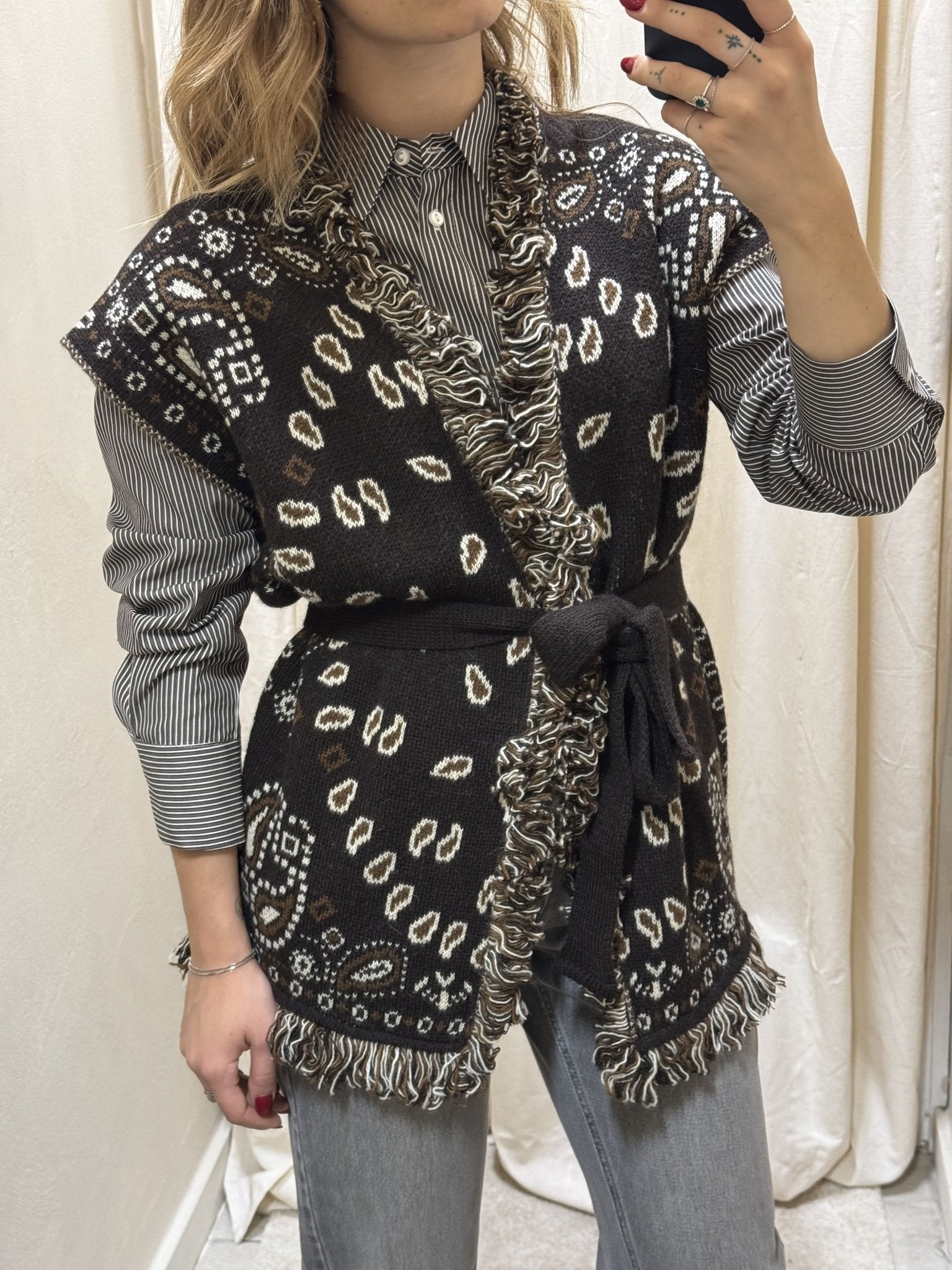 Gilet paisaly con frange e cinta Tensione In - GiuGiò | Shop online