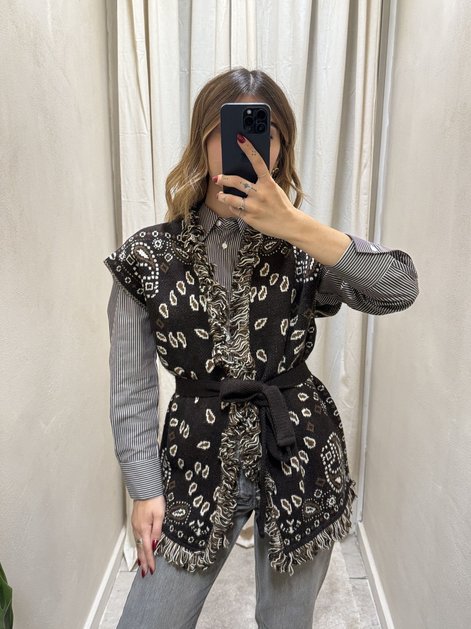 Gilet paisaly con frange e cinta Tensione In - GiuGiò | Shop online