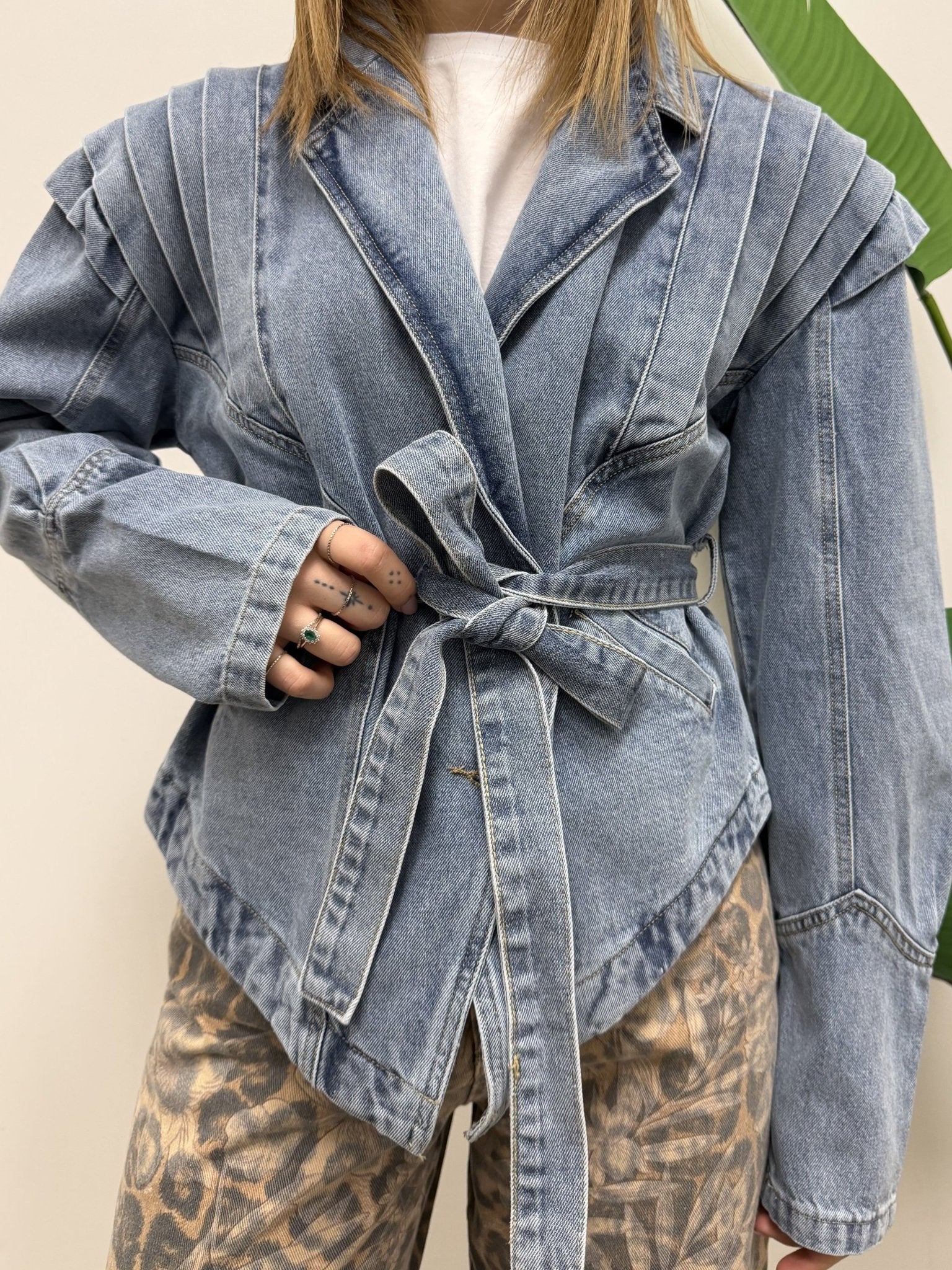 Giubbino jeans maxi spallina con cintura Susy Mix - GiuGiò | Shop online