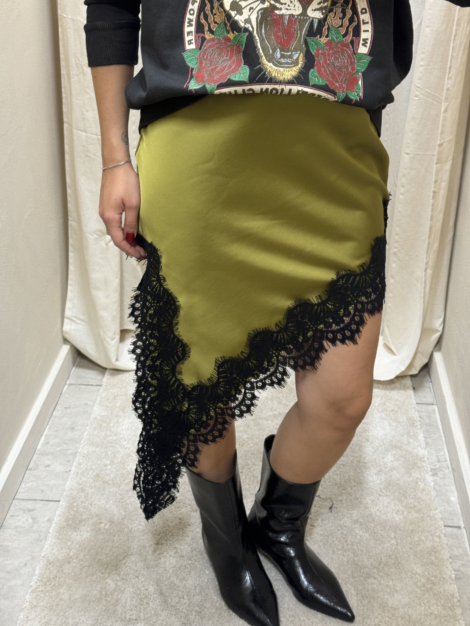 Gonna asimmetrica in satin e pizzo HaveOne - GiuGiò | Shop online