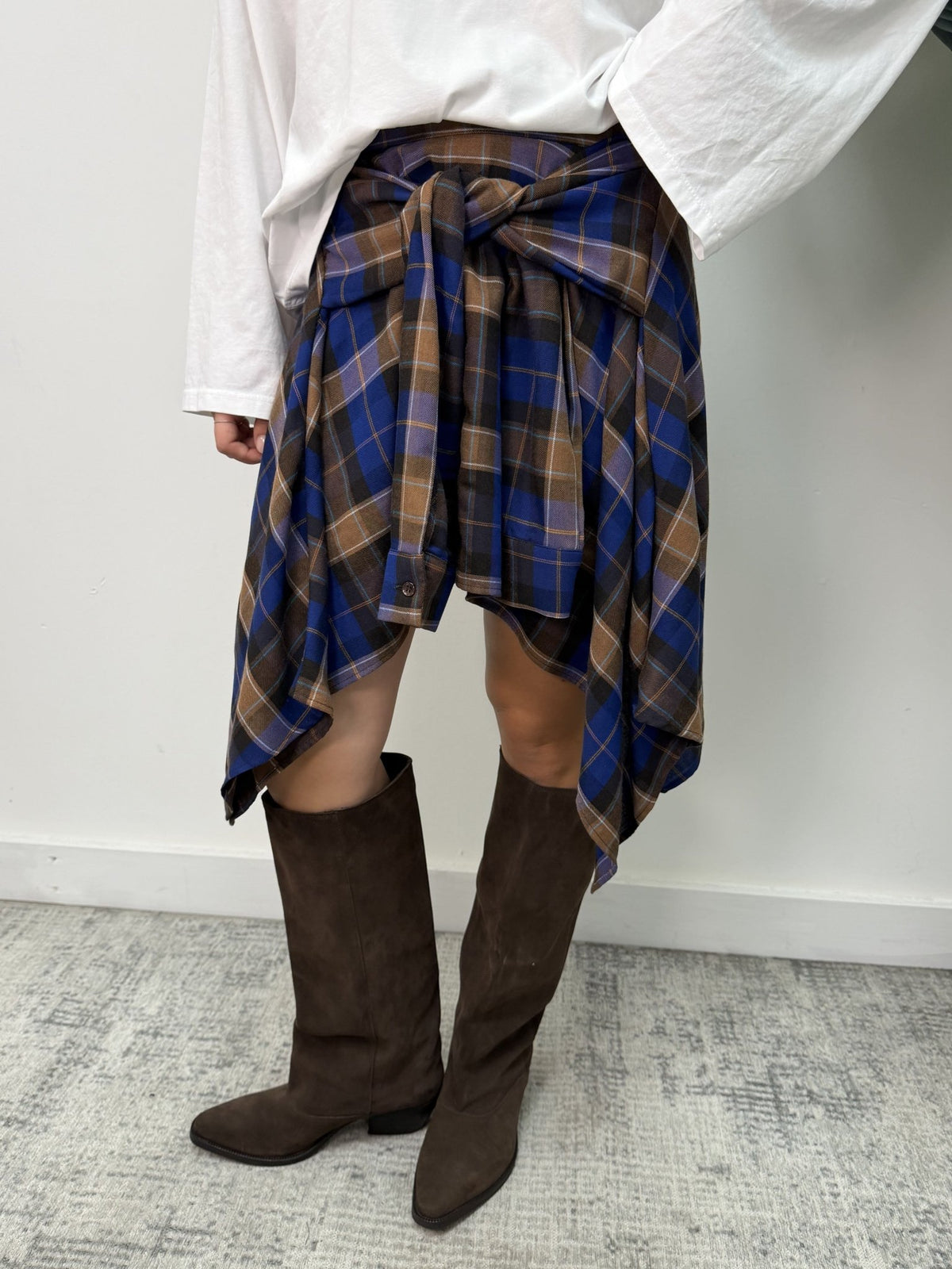 Gonna in flanella con maniche annodate fantasia check Vicolo - GiuGiò | Shop online